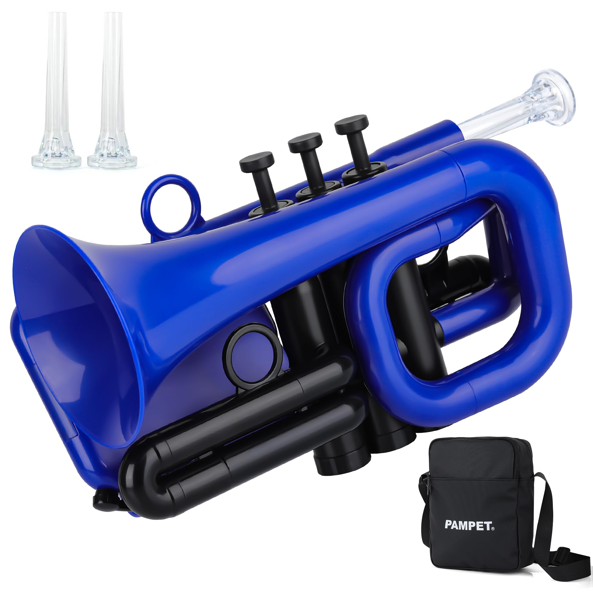 PAMPET DOLPHIN Pocket Trumpet Plastic Bb Trumpet Standard Trumpets for Student Beginner Bb Trumpets Instrument (Blue)