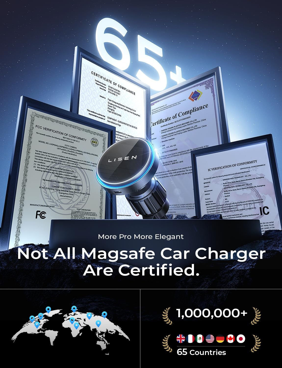 Lisen For Magsafe Car Mount Charger, Fast Charging 15W Air Vent Magnetic Wireless Car Charger For Iphone 16 Pro Max, Vent Phone