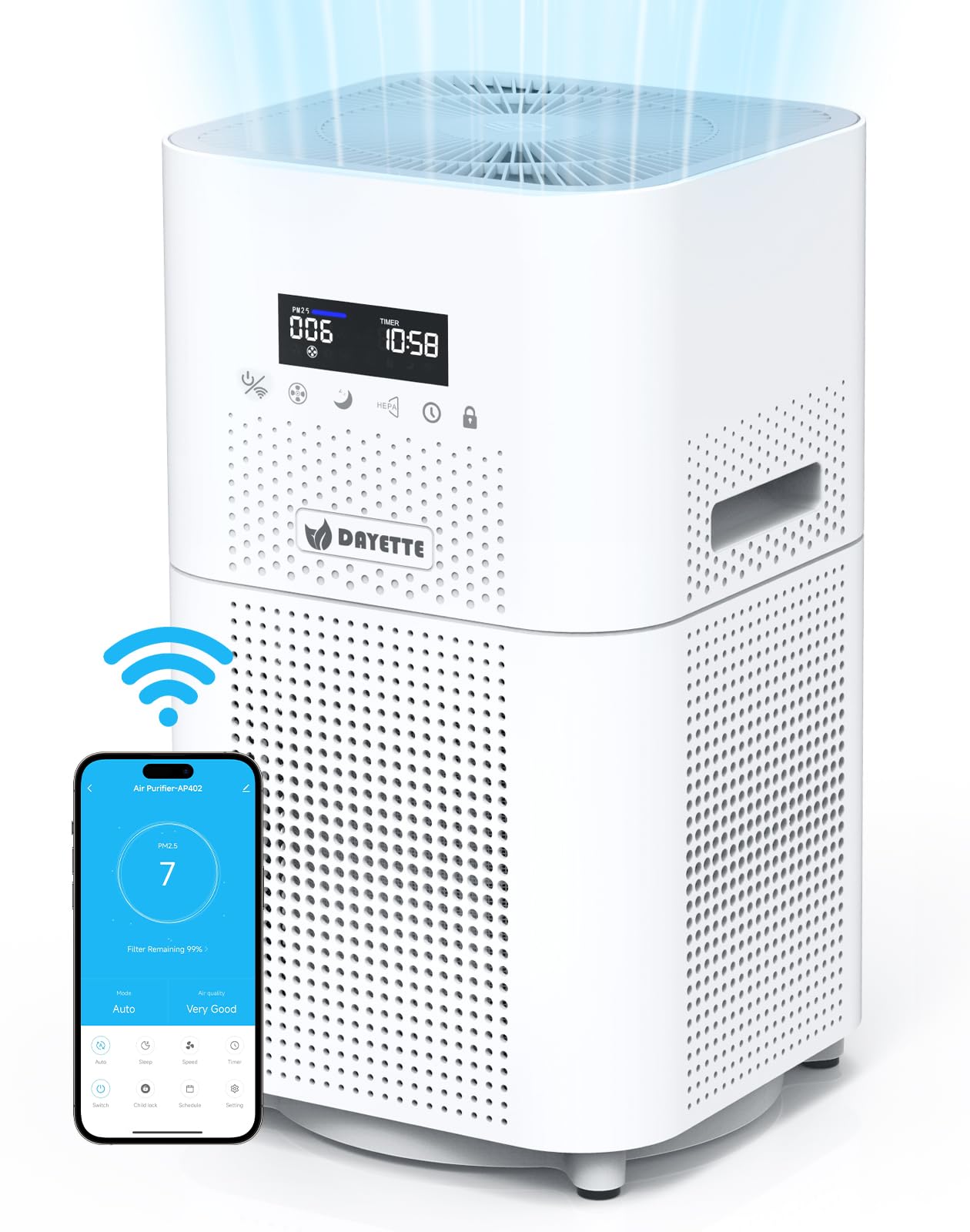 Dayette Smart Wifi Air Purifiers For Home Large Room Up To 3000 Sq Ft, App & Alexa Control Air Cleaner, H13 Ture Hepa Filter For