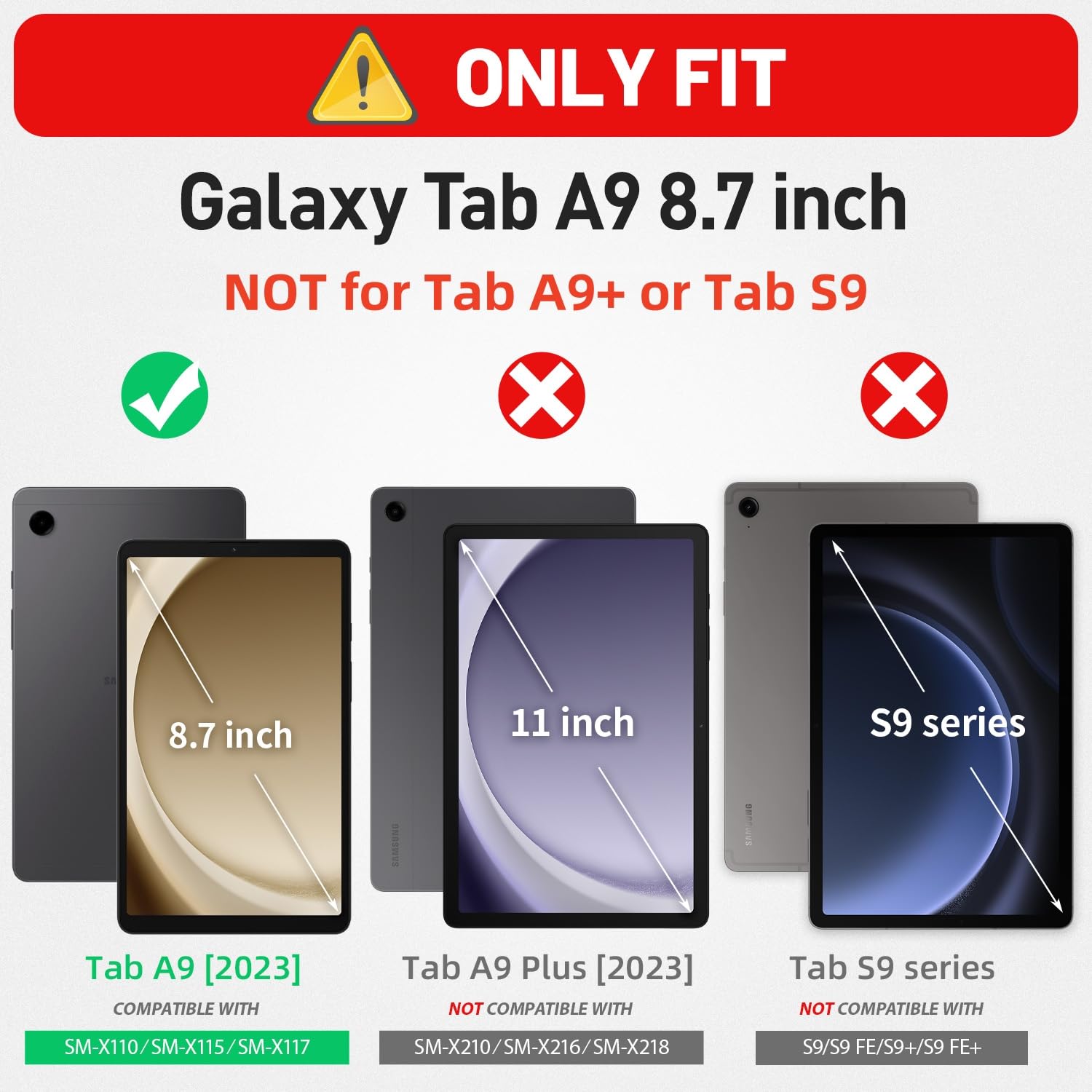 Hxcaseac Case For Samsung Galaxy Tab A9 Case 8.7 Inch, Full Body Protective With Screen Protector/Hand Strap/Pen Holder, Sturdy