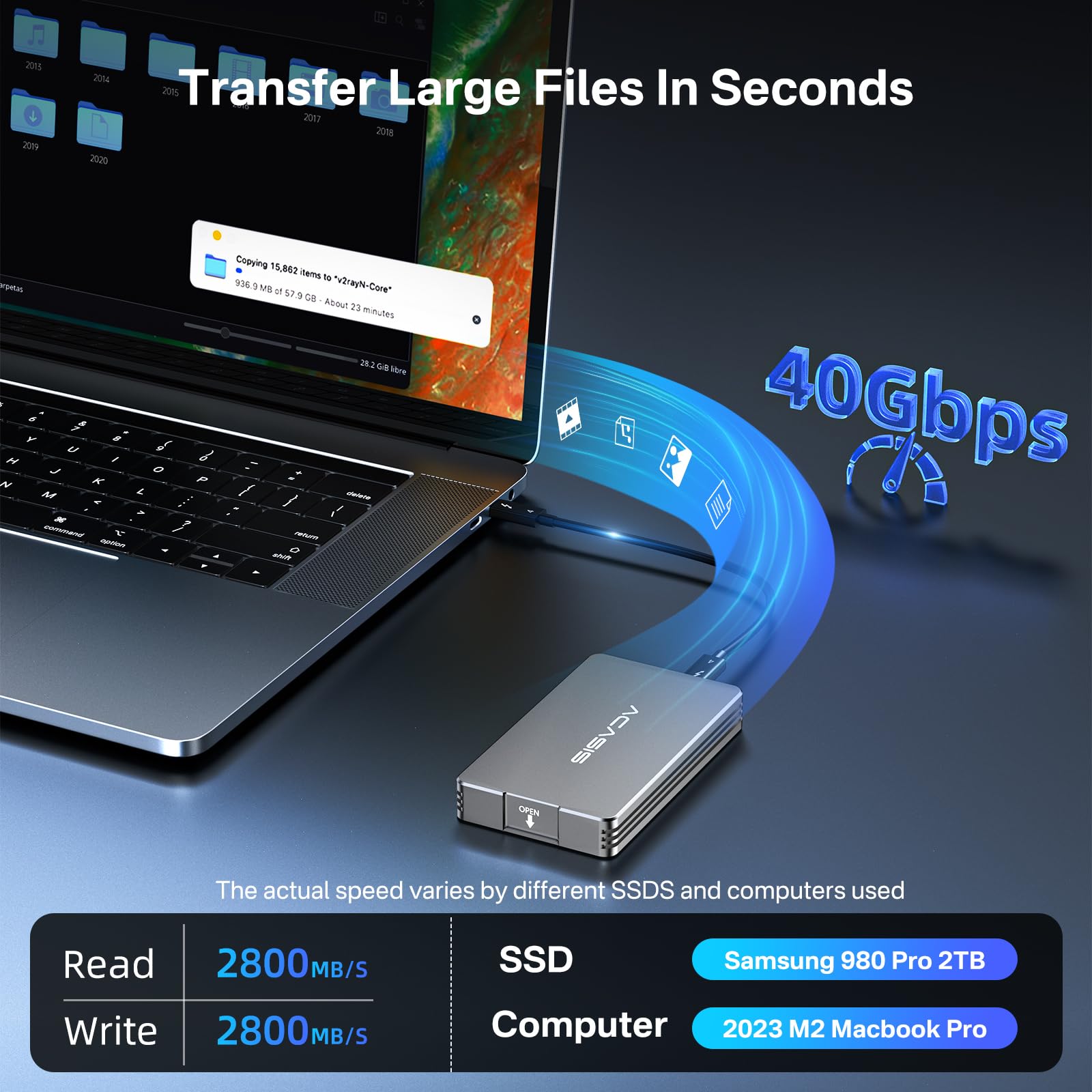 Acasis 40Gbps M.2 Nvme Ssd Enclosure, Tool Free Installation, Tbu 401 For M1 M2 Pro/Max,Compatible With Thunderbolt3/4,Usb4/3.2/3.1/3.0/2.0, Support Ssd Size 2280 B+M M Key (Tbu401)