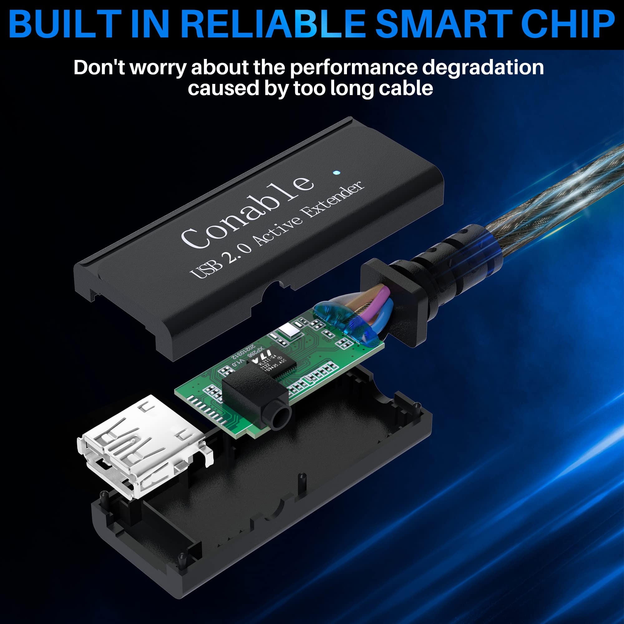 Active Usb Extension Cable 50 Feet, Usb 2.0 A Male To Female Cord (From 2Ft To 150Ft For Selection), With An Extension Chipset S