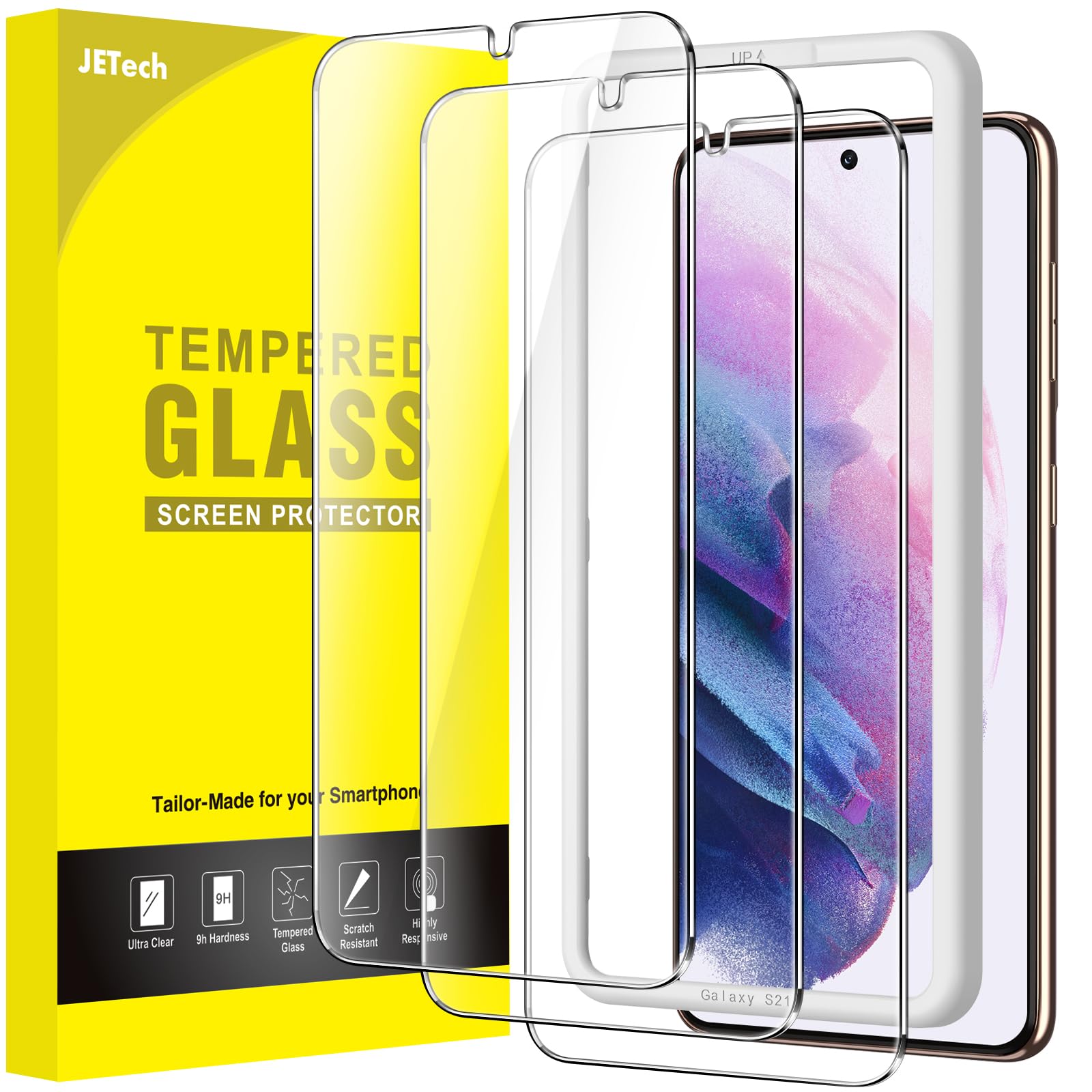 JETech Screen Protector for Samsung Galaxy S21 5G 6.2-Inch, Tempered Glass Film with Easy Installation Tool, Fingerprint ID Comp