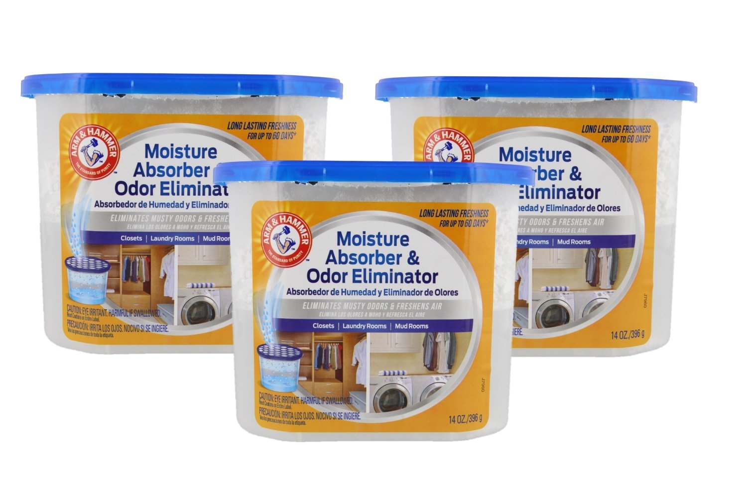 Arm & Hammer Moisture Absorber & Odor Eliminator 14Oz Tub, 3 Pack   Eliminates Musty Odors & Freshens Air For Closets, Laundry R