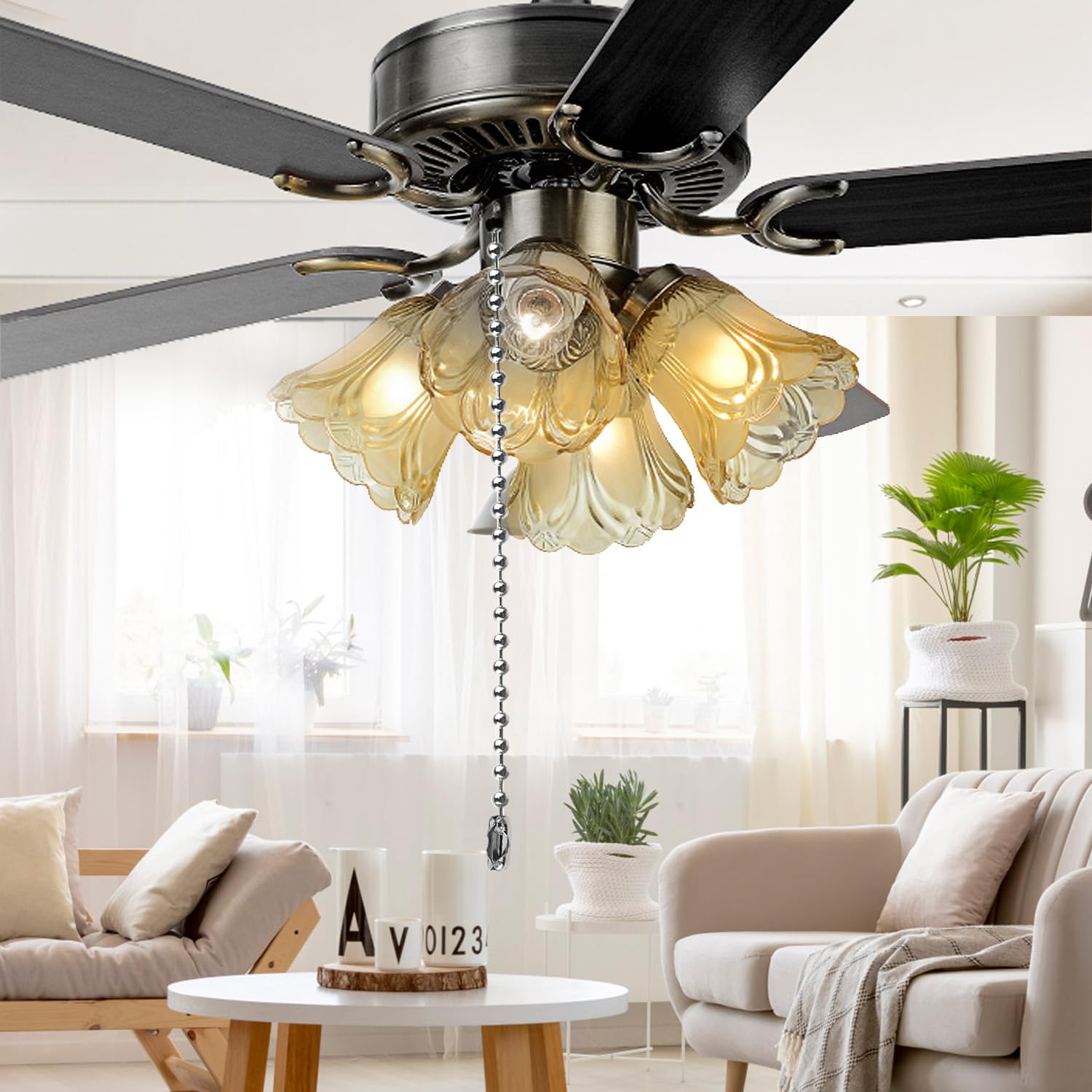 Dotlite Silver Ceiling Fan Pull Chain, 120'' Extra Long Rust Proof 3Mm Beaded Ball Light Pulls Extension Chains With 20 Connecto