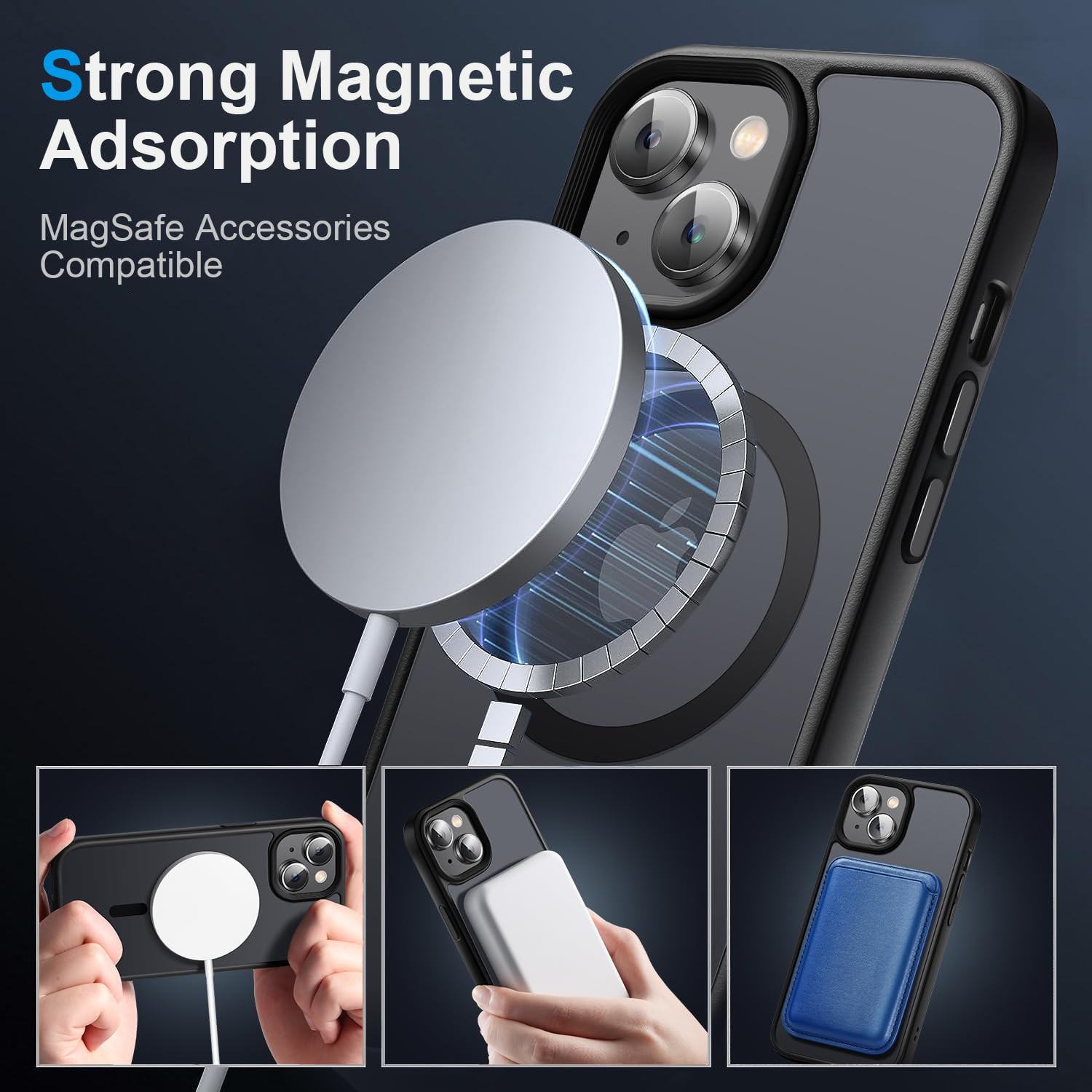 Yzoiko Strong Magnetic Case For Iphone 15 Case [10Ft Grade Drop Tested & Compatible With Magsafe] Translucent Anti Fingerprint A