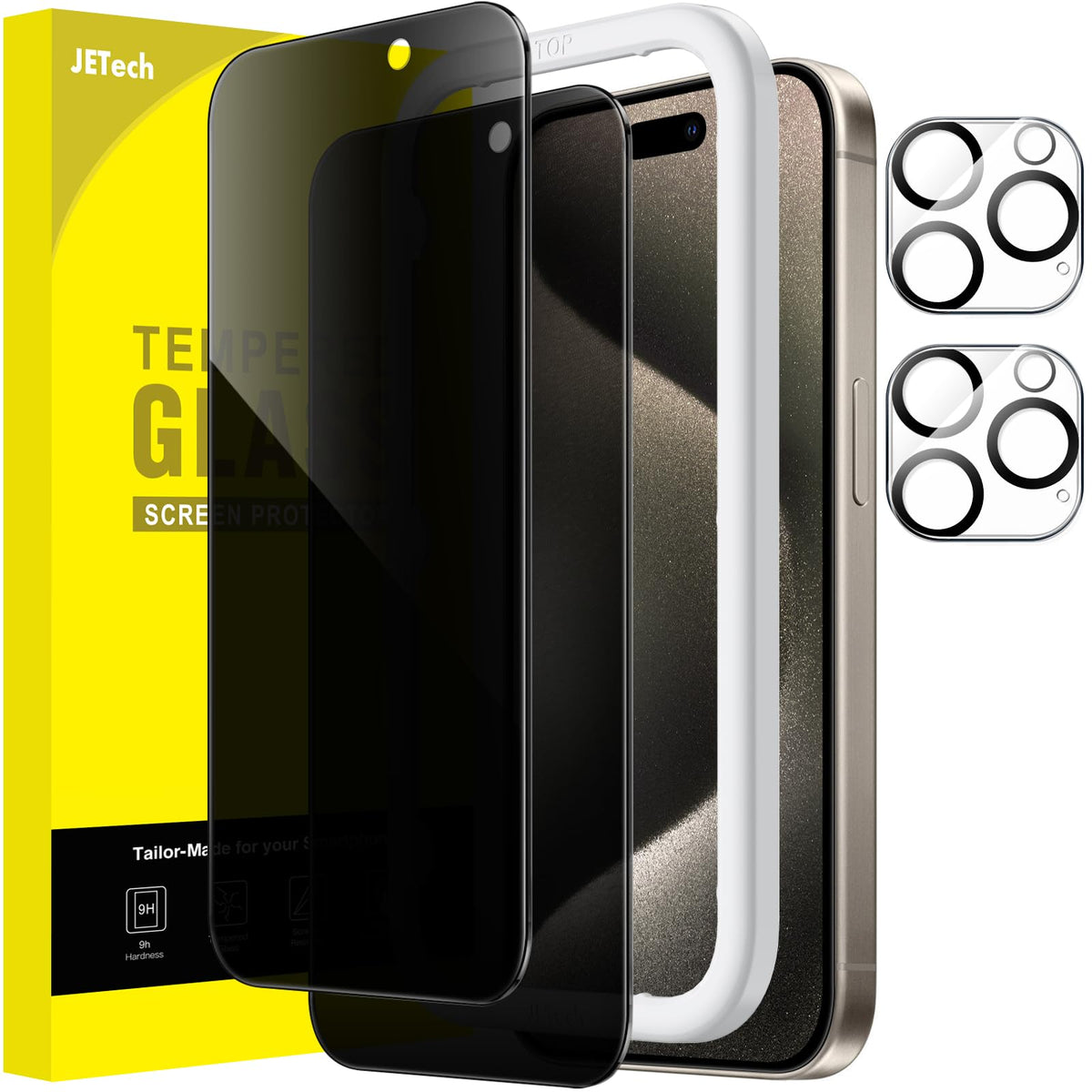 Jetech Privacy Screen Protector For Iphone 15 Pro Max 6.7 Inch With Camera Lens Protector, Anti Spy Tempered Glass Film, Easy In