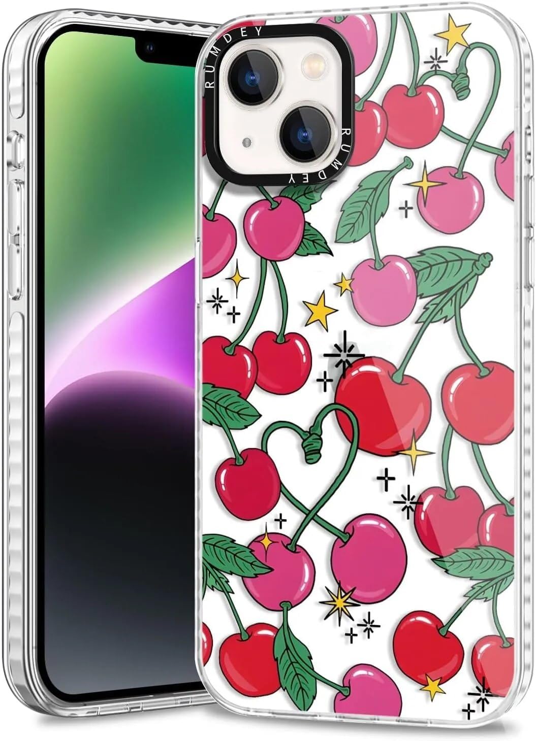 Rumdey 2 Pack Cute Cherry For Iphone 15 Plus 6.7'' Phone Case, Transparent Tpu Aesthetic Design Clear Cases Soft Silicone Slim T