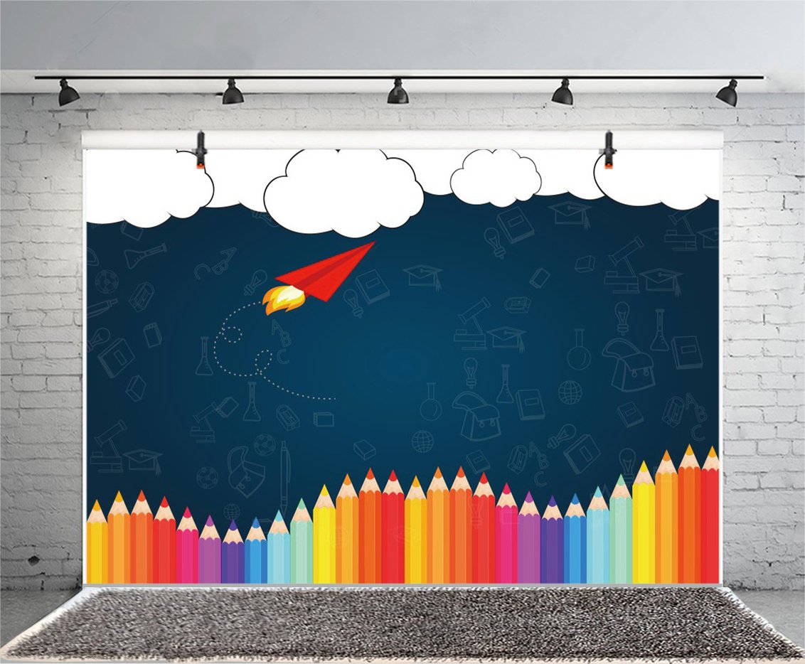 Leyiyi 7X5Ft Welcome Back To School Photography Background Old Classroom Chalk Board Blackboard Colored Pens Back Season Grunge