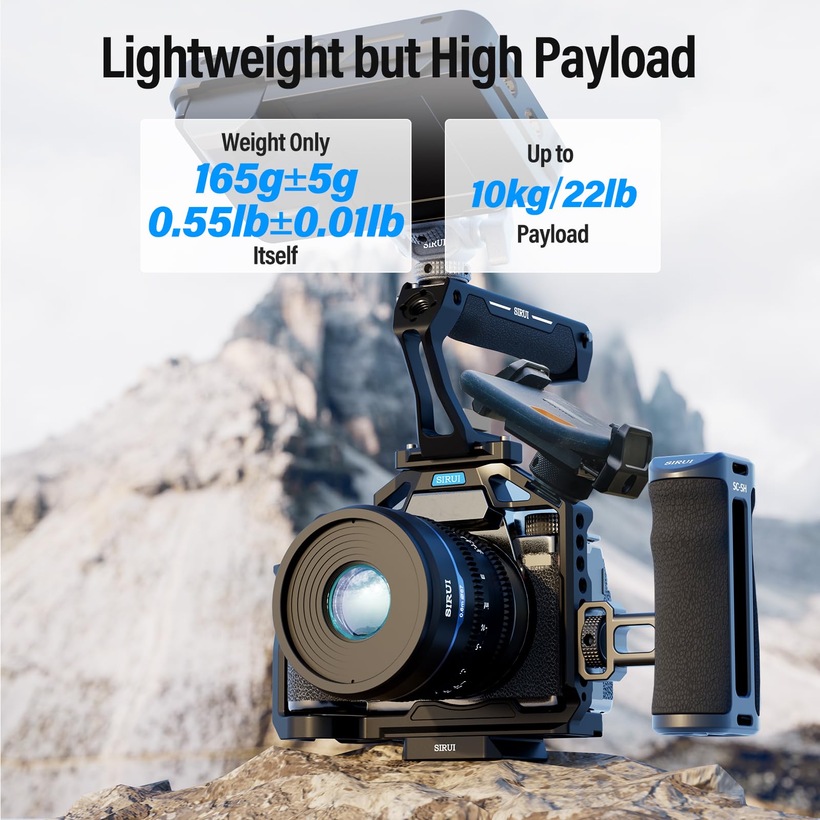 Sirui Nato Top Handle With Quick Release Nato Rail, Lightweight Handle Grip With Cold Shoes With Safety Pins, Universal Top Handle For Camera Cage, Sc Th