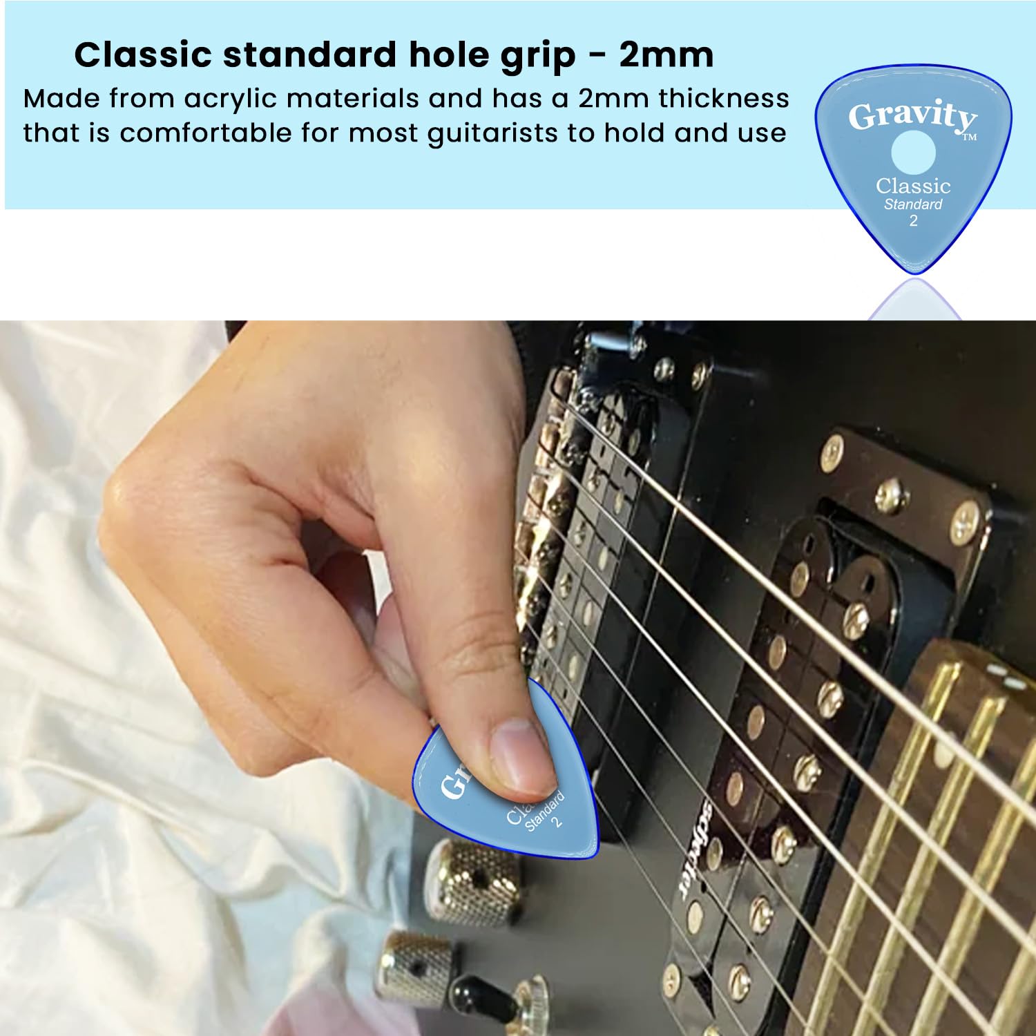 Gravity Picks Classic Guitar Pick   2.0Mm Blue   Polished W/Round Grip Hole
