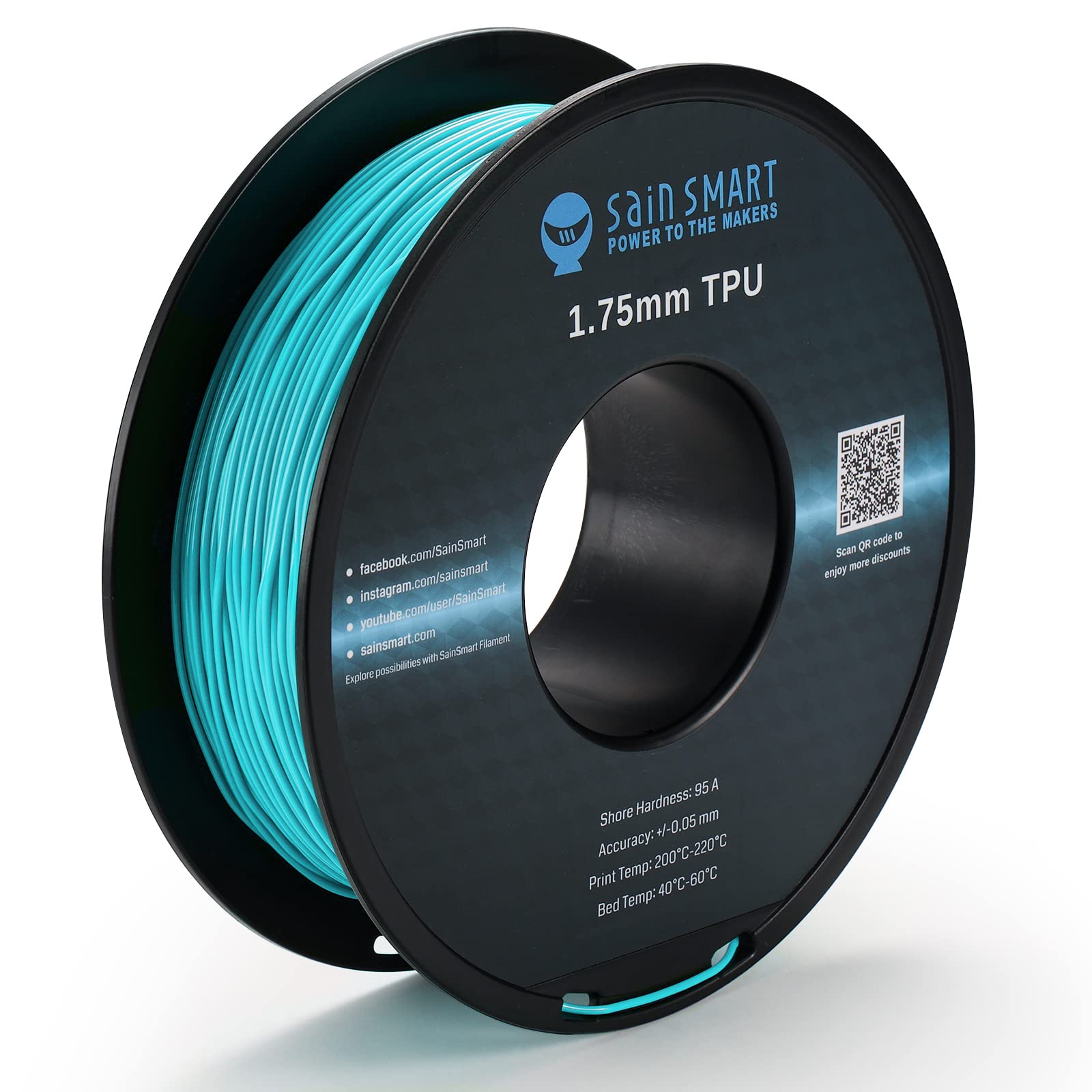 Sainsmart Neon Color Tpu, 1.75Mm Flexible Tpu 3D Printer Filament 800G, Dimensional Accuracy +/  0.05 Mm, Neon Cyan