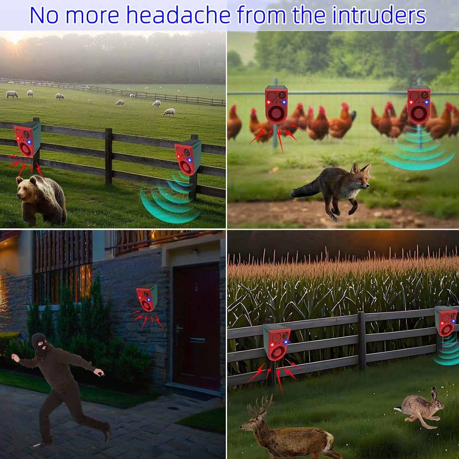 Hulppre Solar Outdoor Motion Sensor Alarm With Ultrasonic-13 Sounds Including Dog Barking/Gunshot Sound,130Db Loud Noise Maker,S