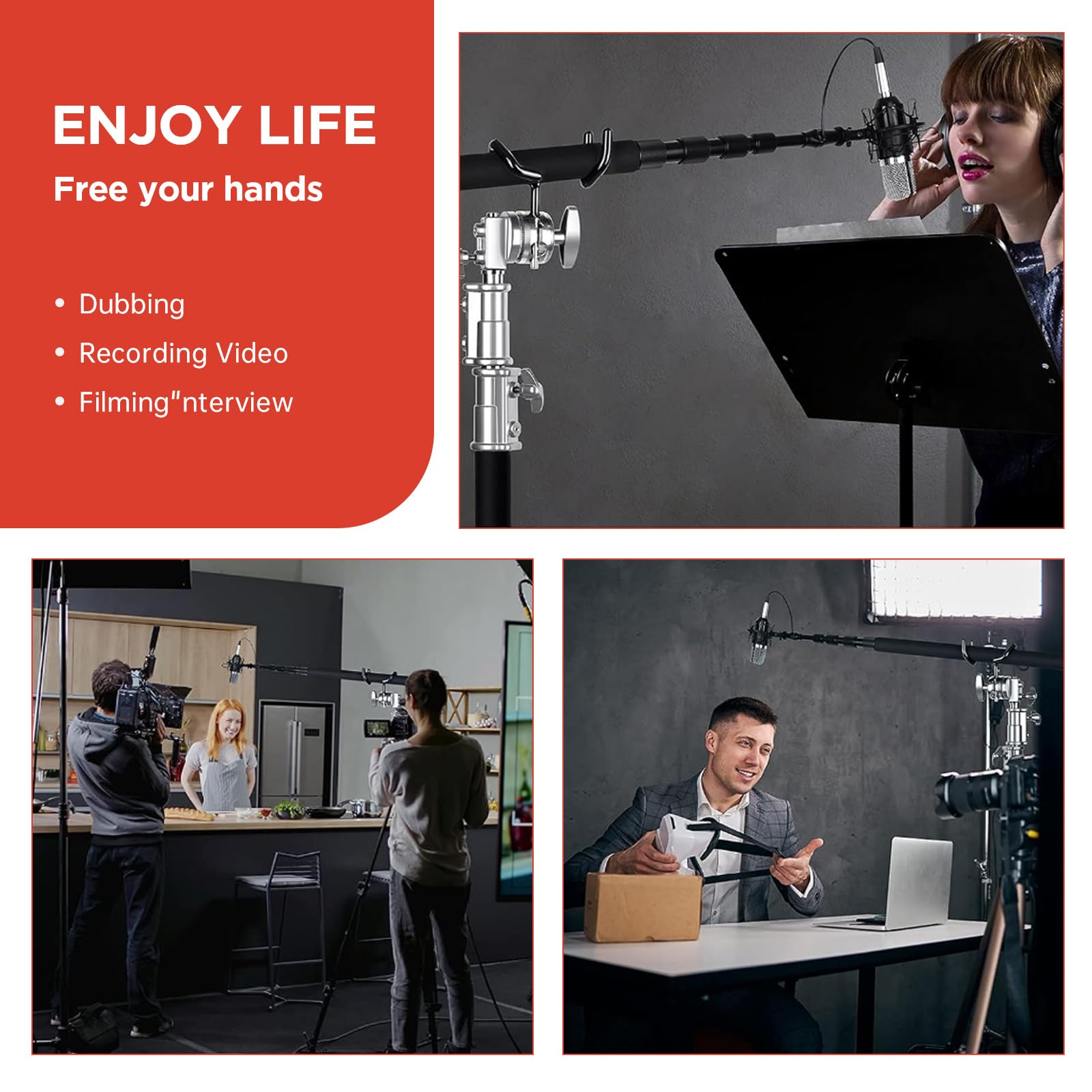 Metal Microphone Boom Pole Support Holder For C-Stands And Mic Stands,Non-Slip Matte Cradle Mount For Mic And Audio Equipment Fi