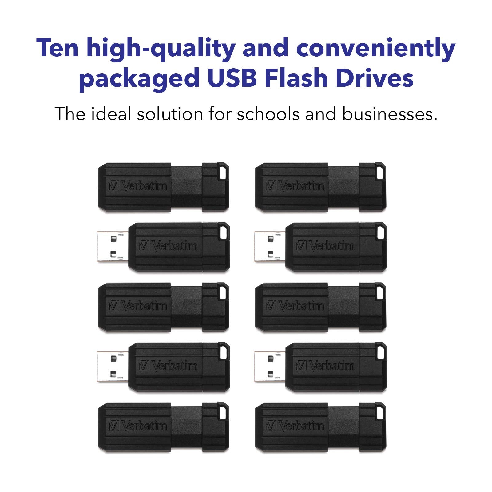 Verbatim 64Gb Pinstripe Usb 2.0 Flash Drive Retractable Thumb Drive   10 Pack   Black