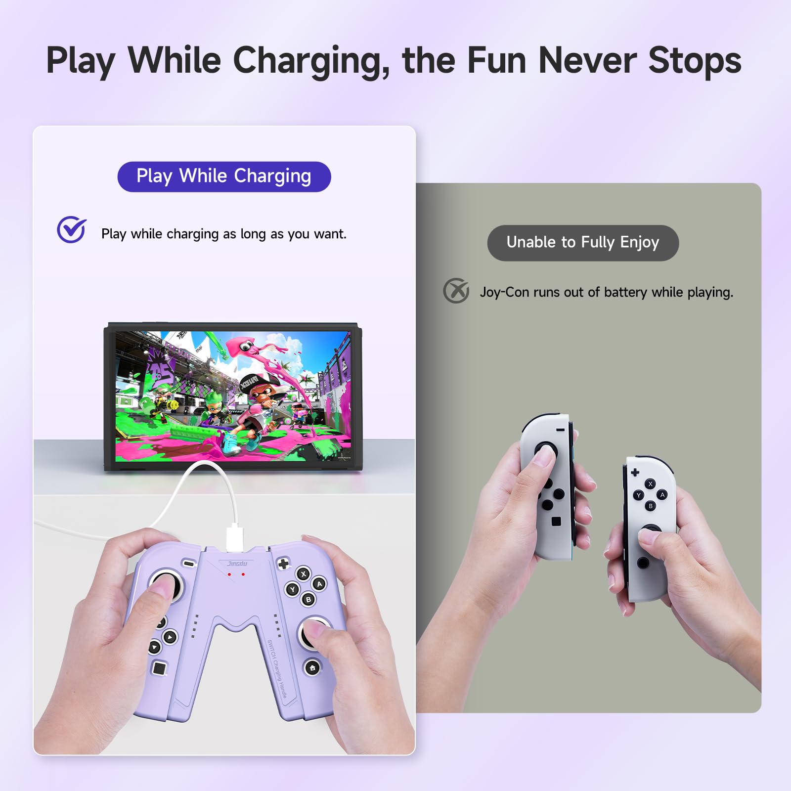 Jingdu Ns Joy-Con Charg Grip Compatible With Nintendo Switch Standard & Oled Model, Switch Joycon Controller Charger With Chargi