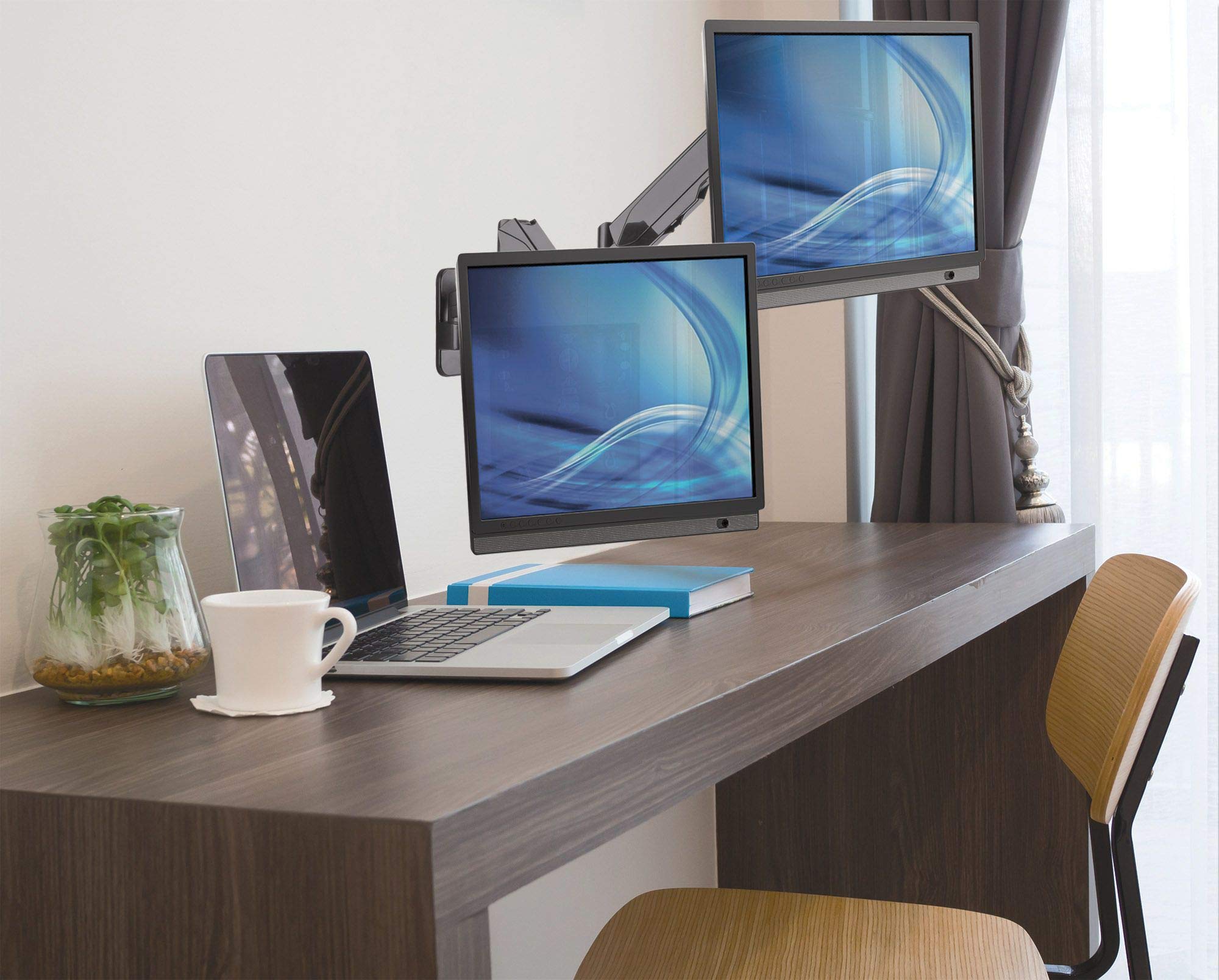 Universal Gas Spring Dual Monitor Wall Mount Two Gas-Spring Jointed Arms, Supports Two 17 To 32 Tv Or Monitors Up To 8 Kg (17.64