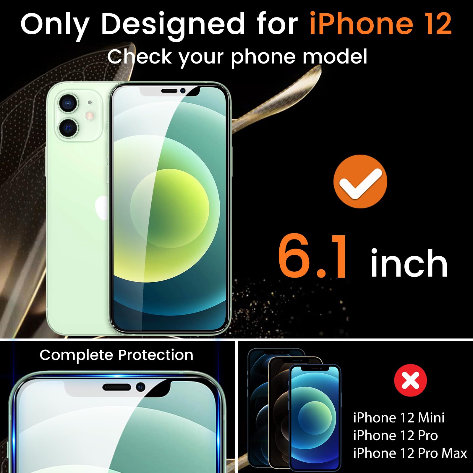 Lesakit 3+3 Pack Privacy Screen Protector For Iphone 12 6.1 Inch With 3 Pack Camera Lens Protector, Anti Spy Tempered Glass Film