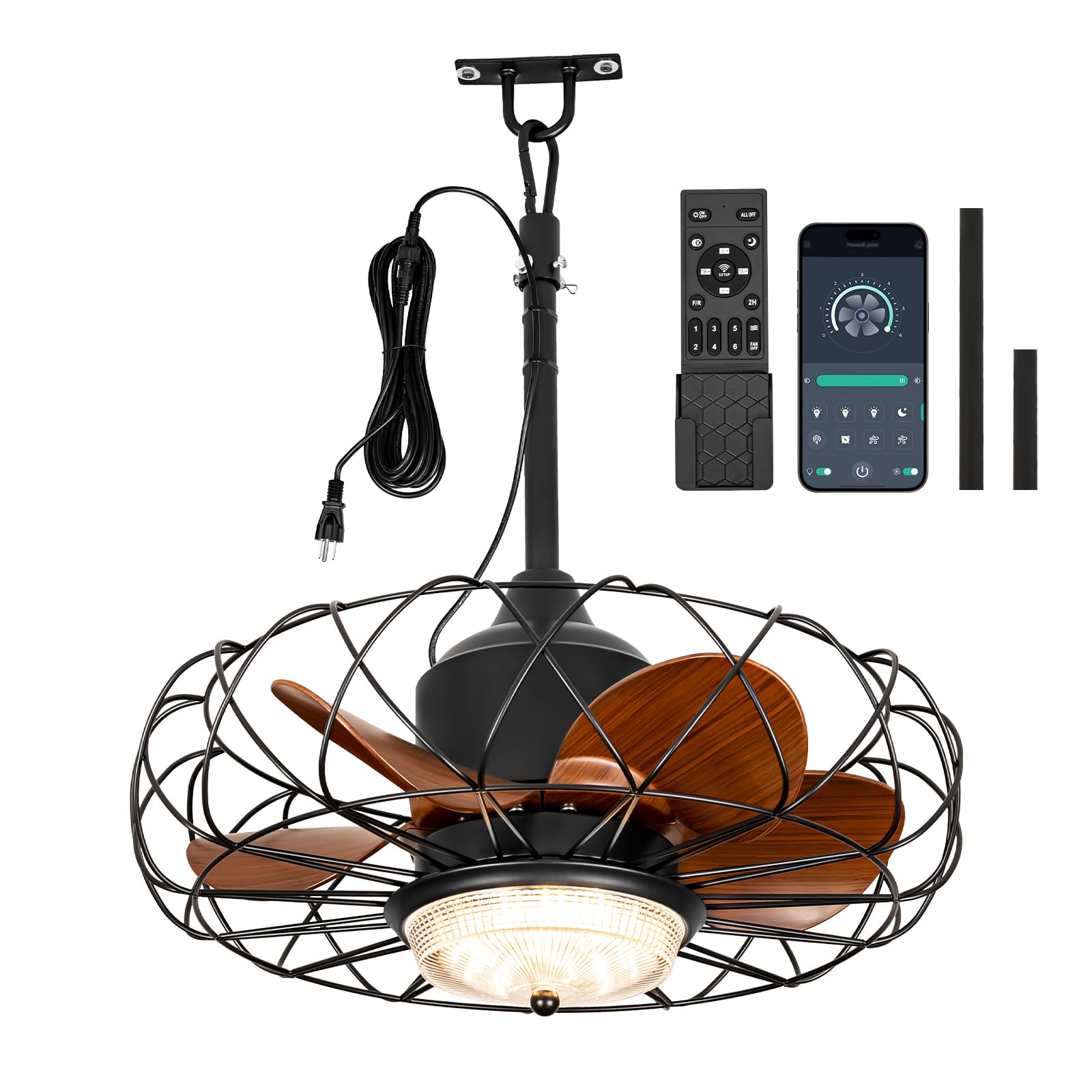 20 Outdoor Ceiling Fan with Light for Patios Waterproof Caged Gazebo Fans Outdoor Hanging Lighting with Plug-in Cord, Dimmable L