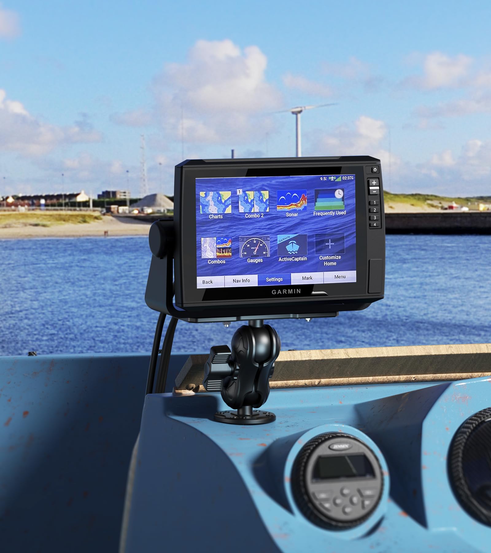 Vazeswin Aluminum Alloy Fish Finder Mount With C Size 1.5'' Ball Rectangle Plate & Round Base, 3.5'' Short Arm Marine Electronic