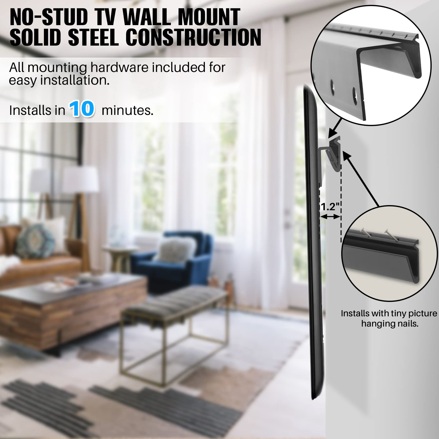 Aentgiu Studless 3 Pairs Tv Wall Mount, Heavy Duty Drywall Tv Bracket Hanger For 32 75 Inch Flat Screen Tvs, No Stud, No Drill, No Anchors, Easy Install With All Hardware