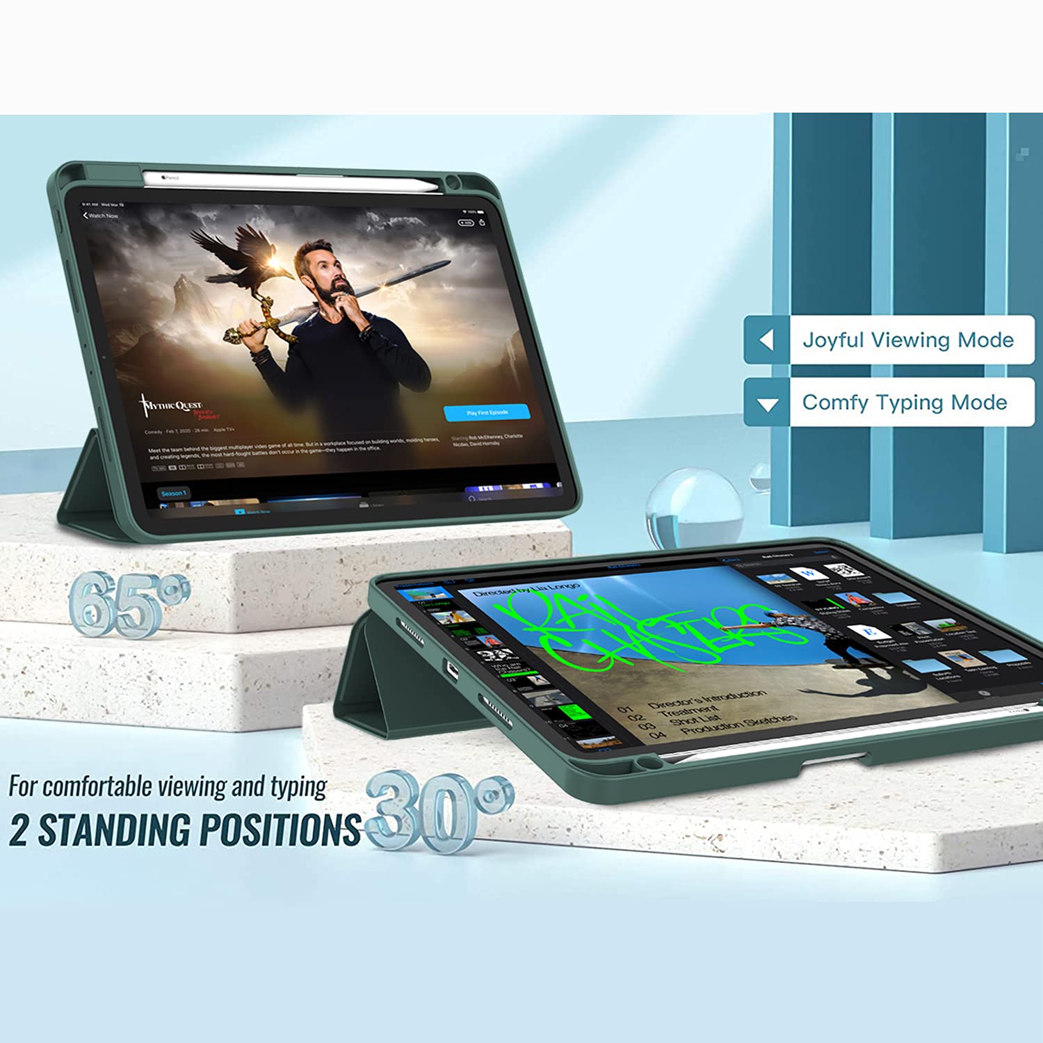 Zryxal New Ipad Pro 12.9 Inch Case 2022/2021/2020(6Th/5Th/4Th Gen) With Pencil Holder,Smart Case [Support Touch Id And Auto Wake