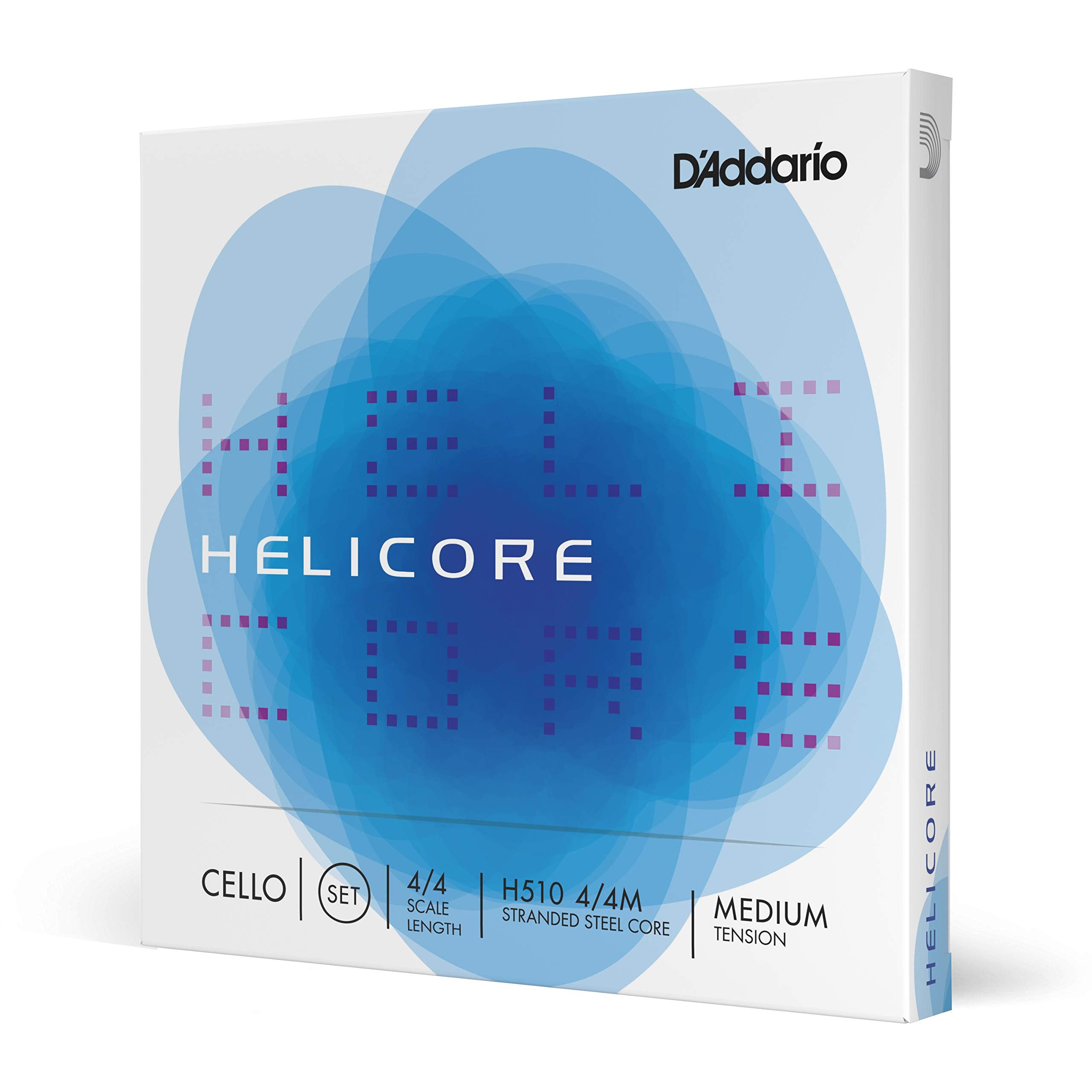 DAddario H510 Helicore Cello String Set, 4/4 Scale Medium Tension (1 Set)- Stranded Steel Core for Optimum Playability and Clear