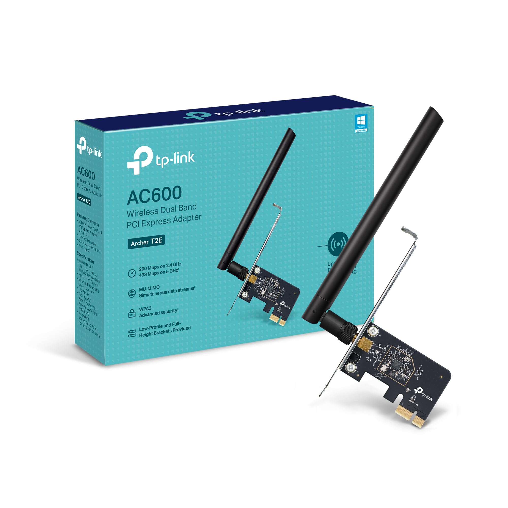 TP-Link PCIe WiFi Card AC600 for Desktop PC, Dual Band Wireless Internal Network Card(Archer T2E) High-Gain Antenna, MU-MIMO, WP