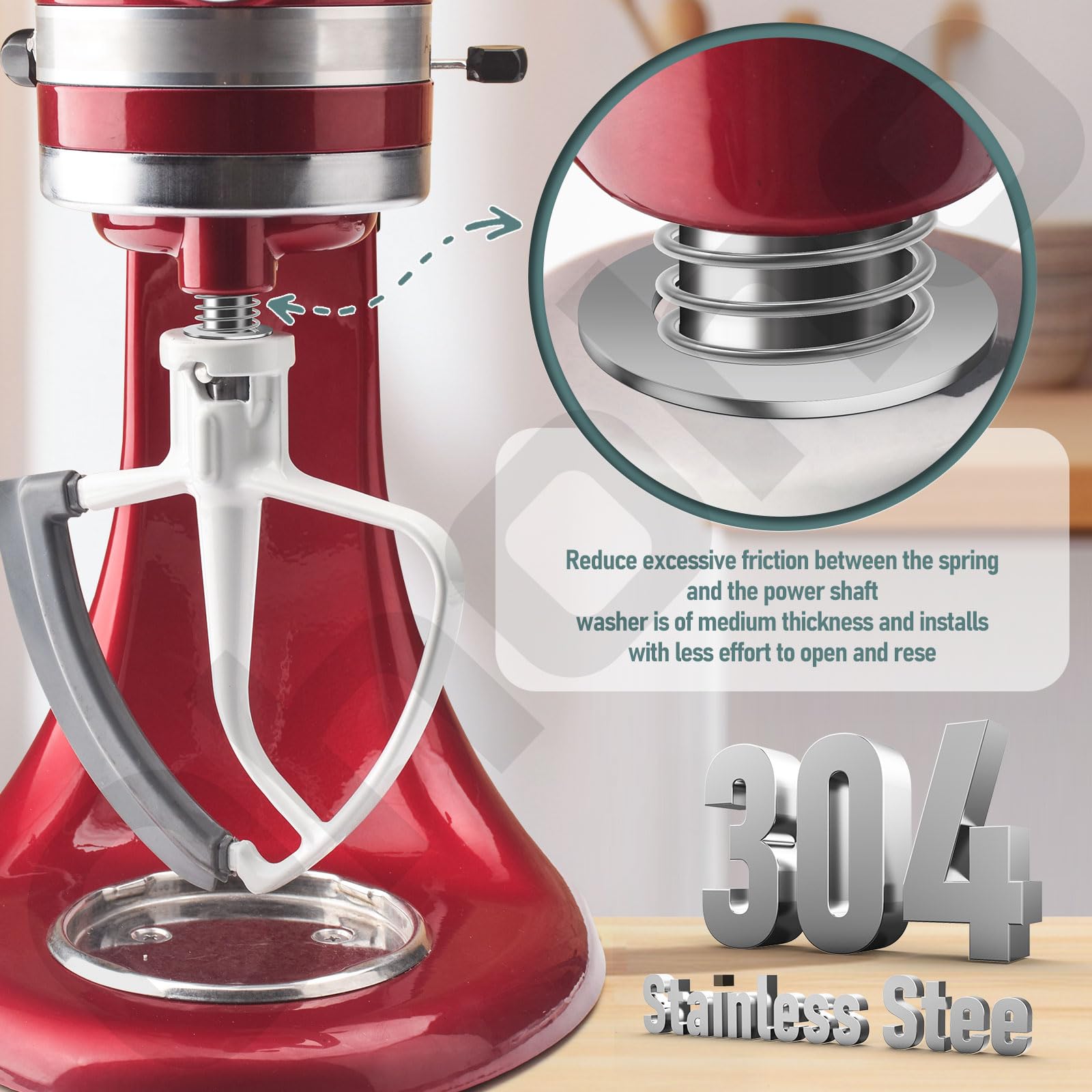 304 Stainless Steel Spring And Washer For Kitchenaid Mixers 3.5 Quarts To 7 Quarts(Excluding Mini Models)Protect And Extend The