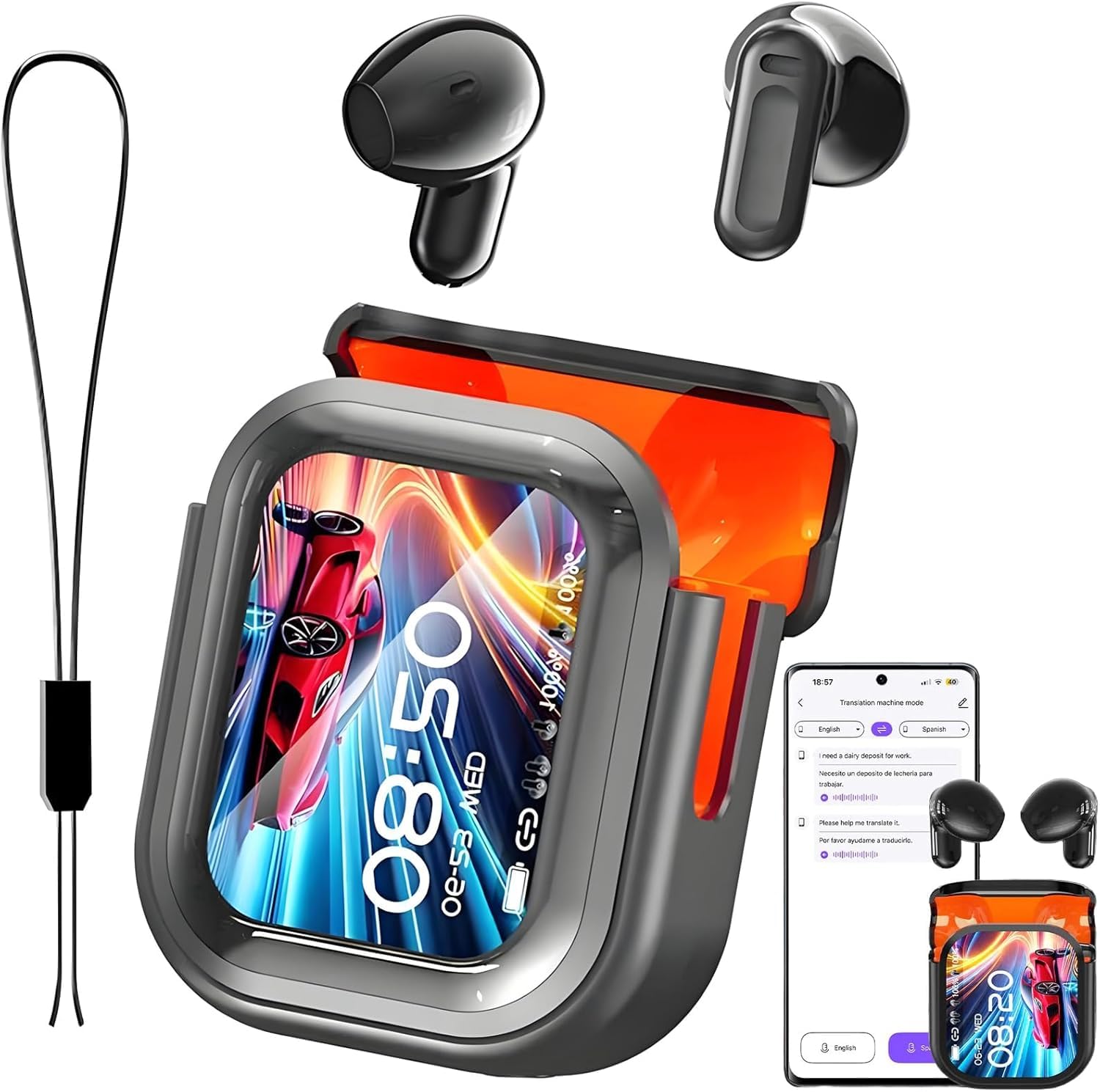 Dwolm NE20 Earbuds, 2025 New NE20 Translation Earbuds, AI Translation Ear Buds Real Time, Translator Headphones with LCD Touch S