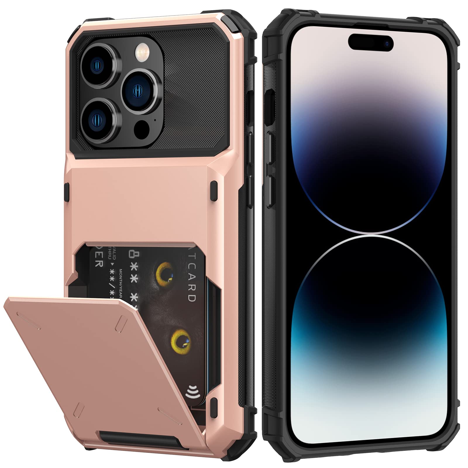 Nvollnoe For Iphone 14 Pro Case With Card Holder[Store 5 Cards] Dual Layer Heavy Duty Shockproof Iphone 14 Pro Wallet Case With