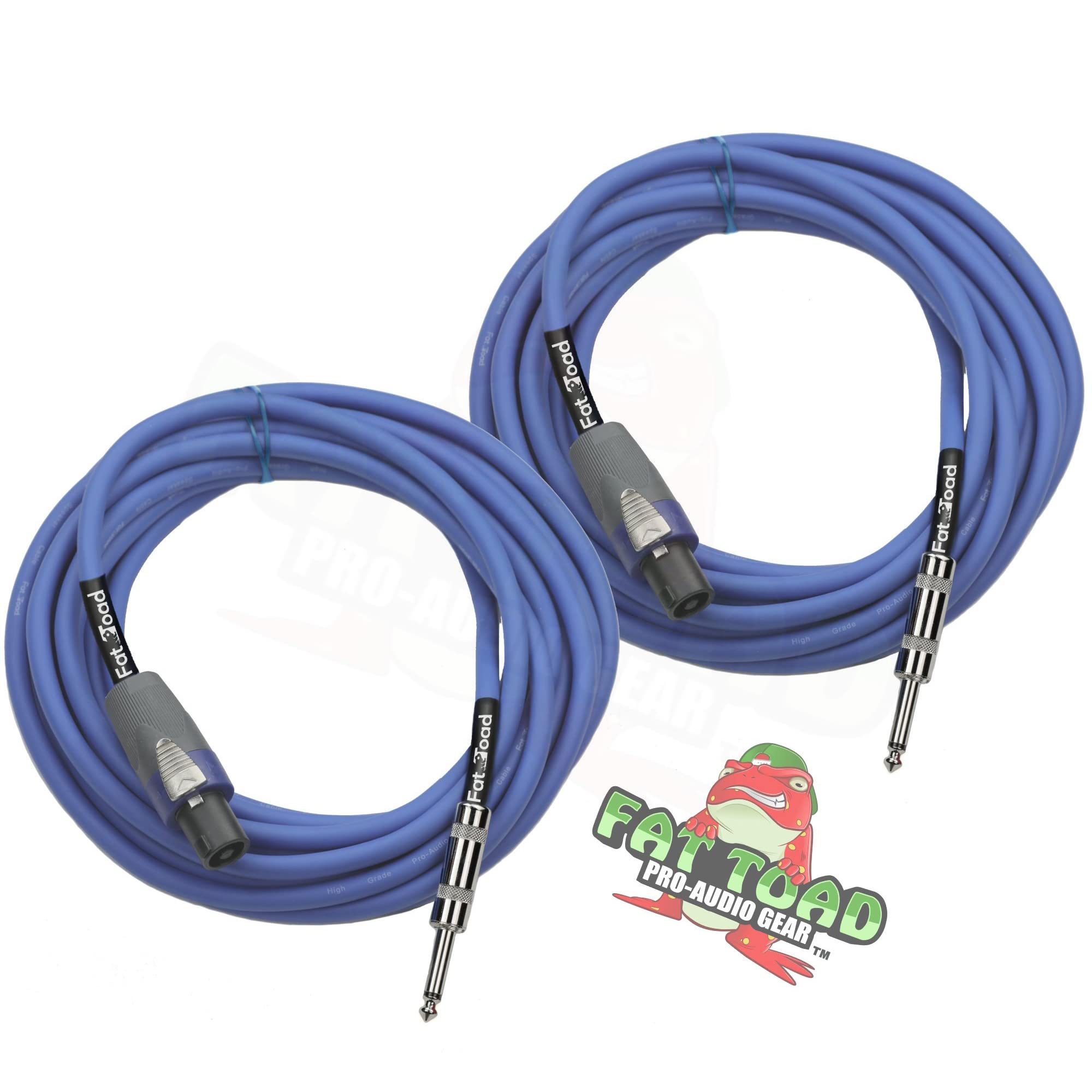 Fat Toad Speakon To 1/4'' Male Cables (2 Pack) 25 Ft Professional Pro Audio Blue Dj Speaker Pa Cord With Twist Lock Connector | 