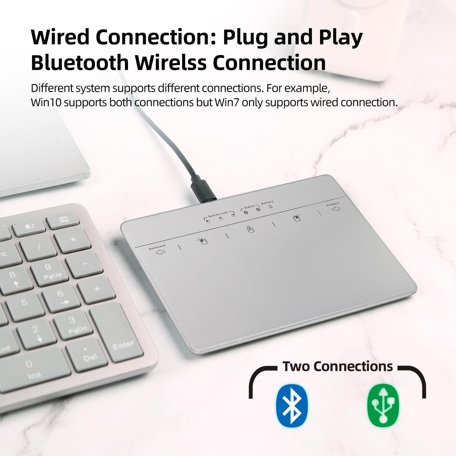Bluetooth Wired Trackpad For Windows 7/10/11, Wireless Bluetooth Touchpad With Multi Touch Gestures, Usb Touch Pad Rechargeable