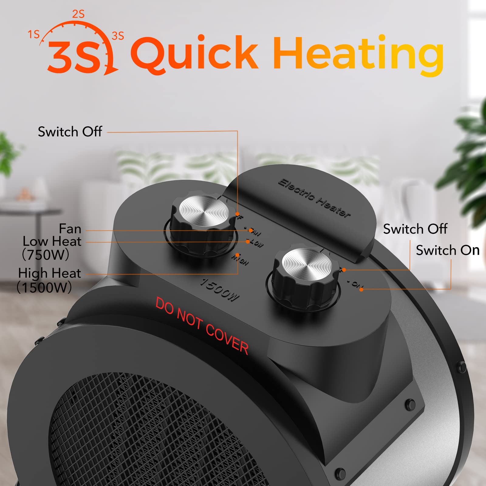 Elevoke Space Heaters For Indoor Use, 1500W Ptc Electric Heater With 90Adjustable Angle, Fast Safety Heat, Small Portable Heater
