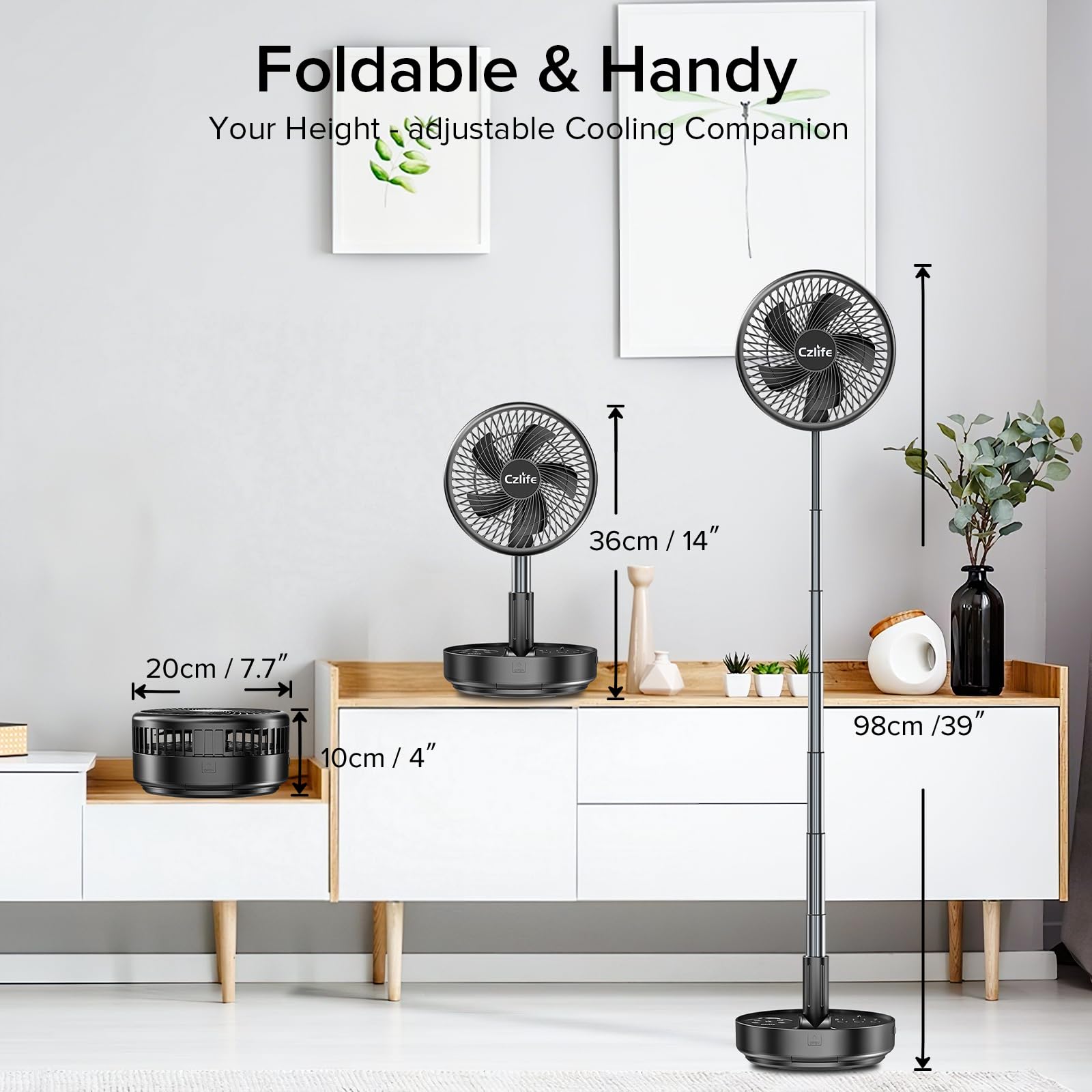 Czlife F9 Portable Fan, 10000Mah Rechargeable Battery Powered For Travel Sleeping Camping Bedroom Outdoor, Cordless Floor Desk F