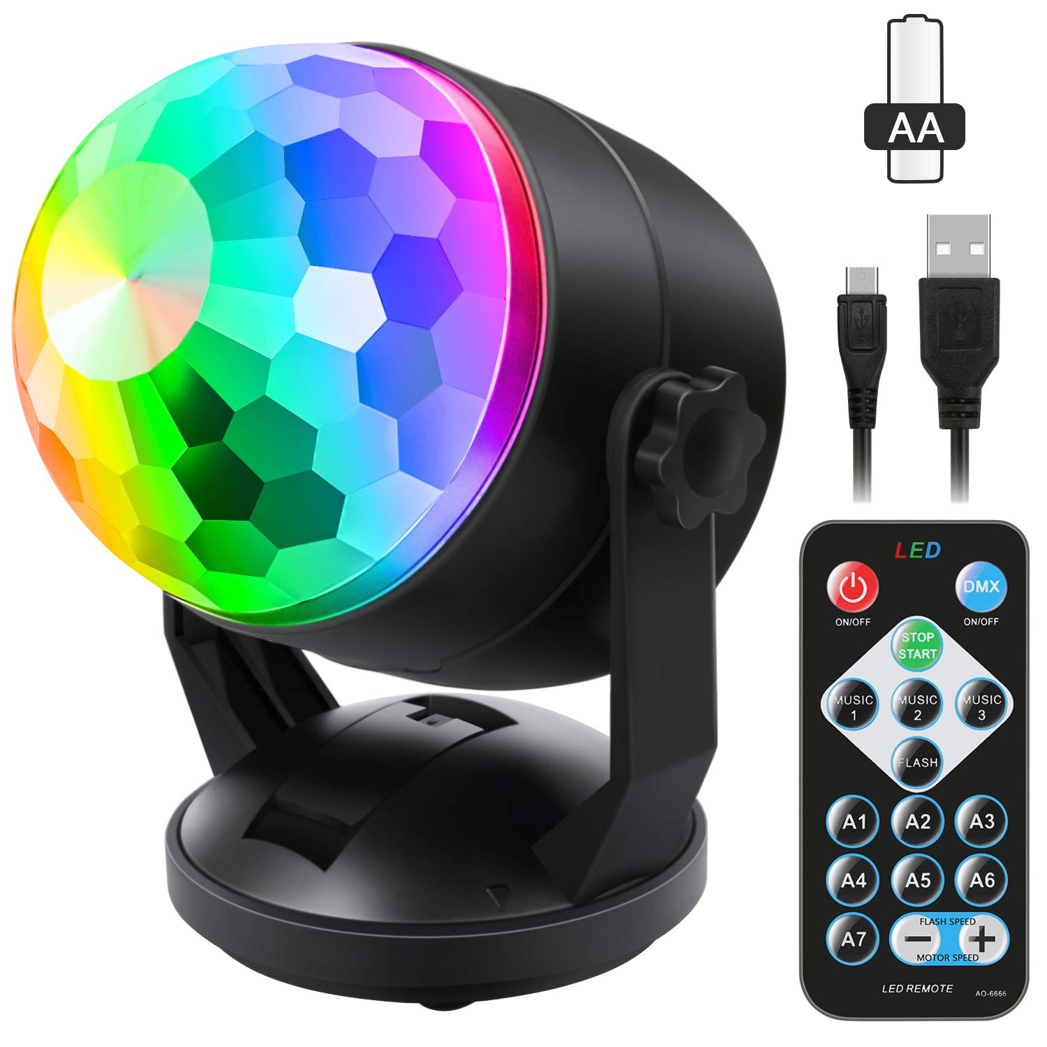 Luditek Portable Sound Activated Party Lights Indoor Outdoor, Battery Powered/Usb Disco Ball Strobe Karaoke Light Stage Dancing