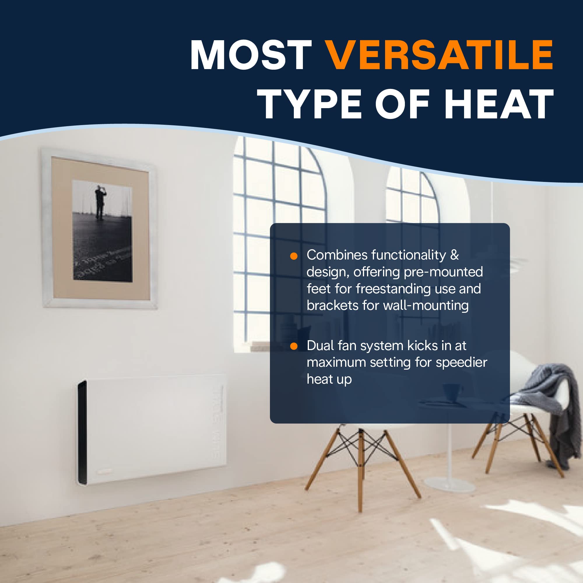 Delonghi Convection Panel Heater, Full Room Quiet 1500W, Portable Electric Heater Is Freestanding/Easily Wall Mounted. Energy Sa