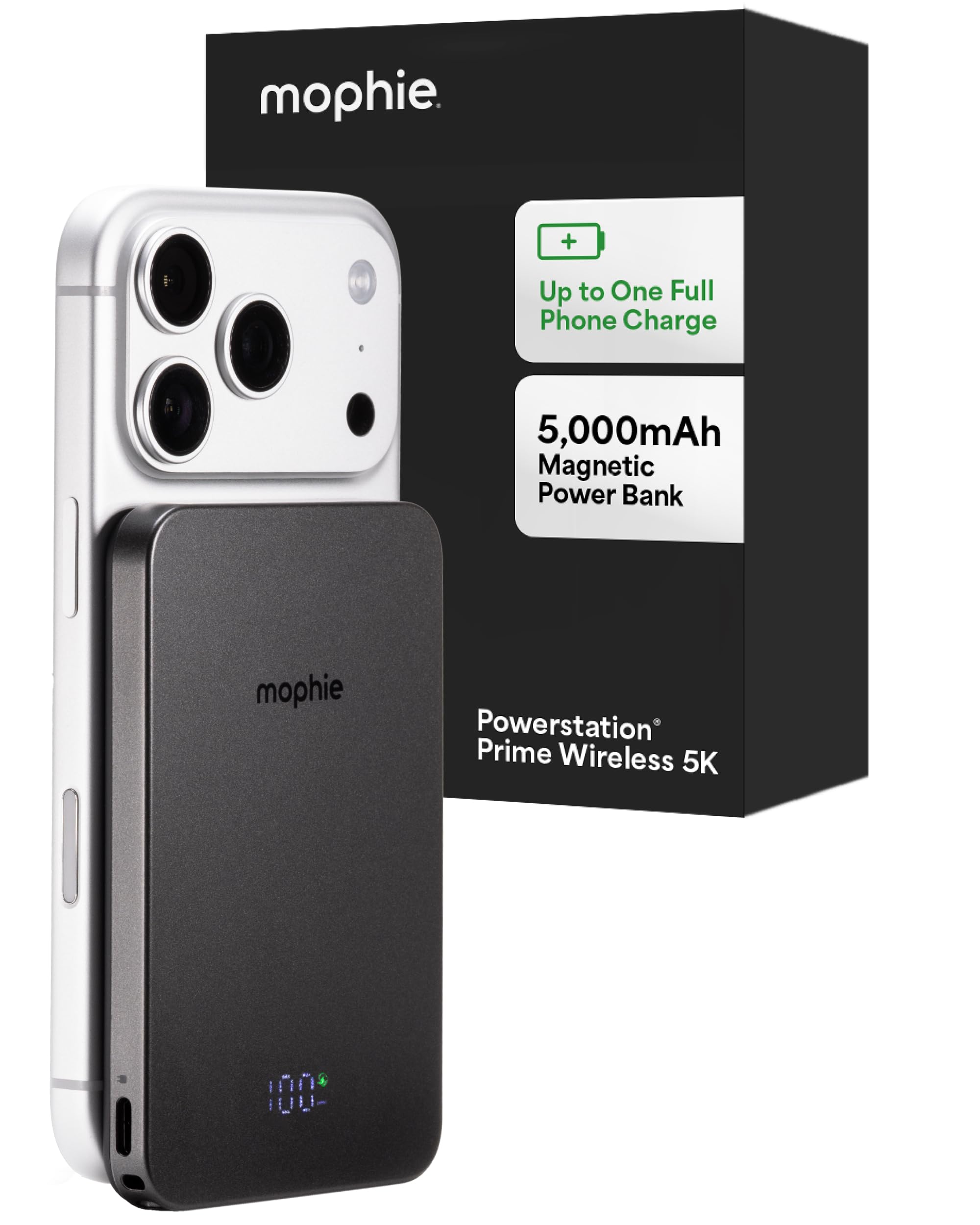 Mophie Powerstation Prime Wireless 5K Power Bank  Magnetic Wireless Portable Charger 5,000mAh Internal Battery External Battery