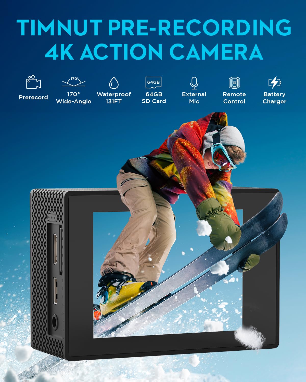 Action Camera 4K30Fps With 64G Sd Card,Hd Waterproof Camera 131Ft Underwater Cameras 20Mp Pre Recording Wifi Camera 170 Remote C