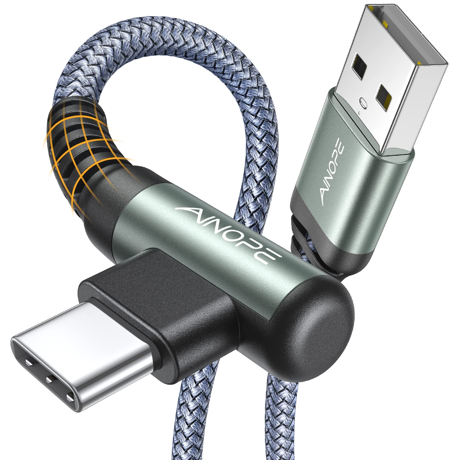 Ainope Usb To Usb C Cable 6.6Ft 3.1A Fast Charge, Right Angle Fast Charger Type C Cable, Resistant Nylon Braided Usb C Cord Comp