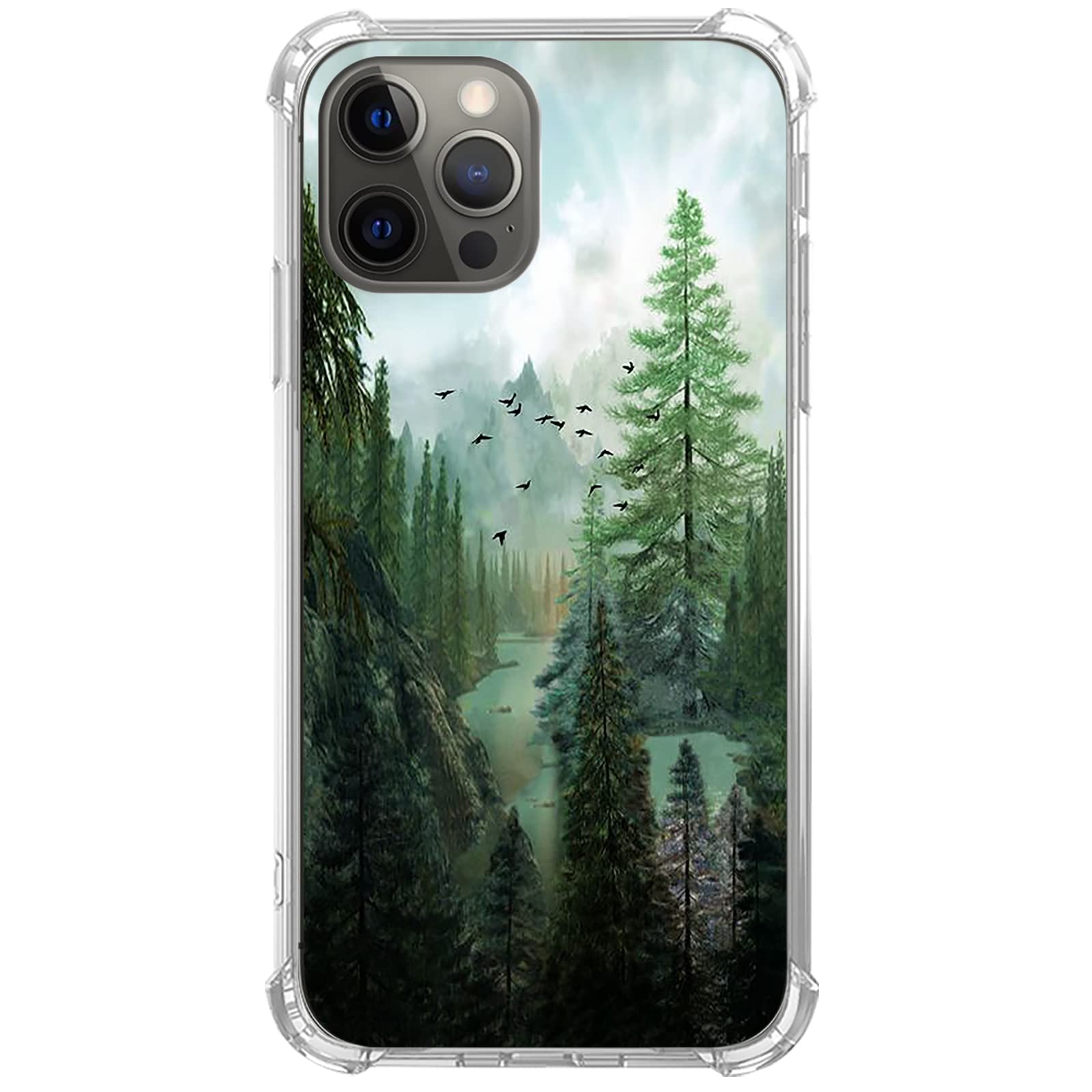 Widofvspky Mountain With Birds Case Compatible With Iphone 12/ Iphone 12 Pro, Beautiful Scenery Nature Forest Case For Iphone 12