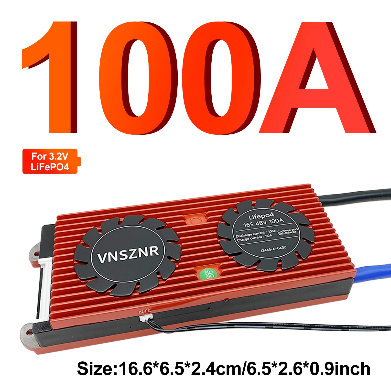 Vnsznr Lifepo4 Bms 16S 48V 100A Lithium Iron Phosphate Battery Management System Pcb Protection Board With Balance Leads Wires F