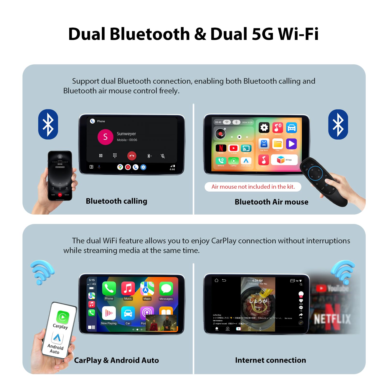Sunweyer Wireless Carplay Adapter Car Streaming Device Ai Box Support Netflix, Youtube, Hulu, Disney+, Android Auto Wireless Ada