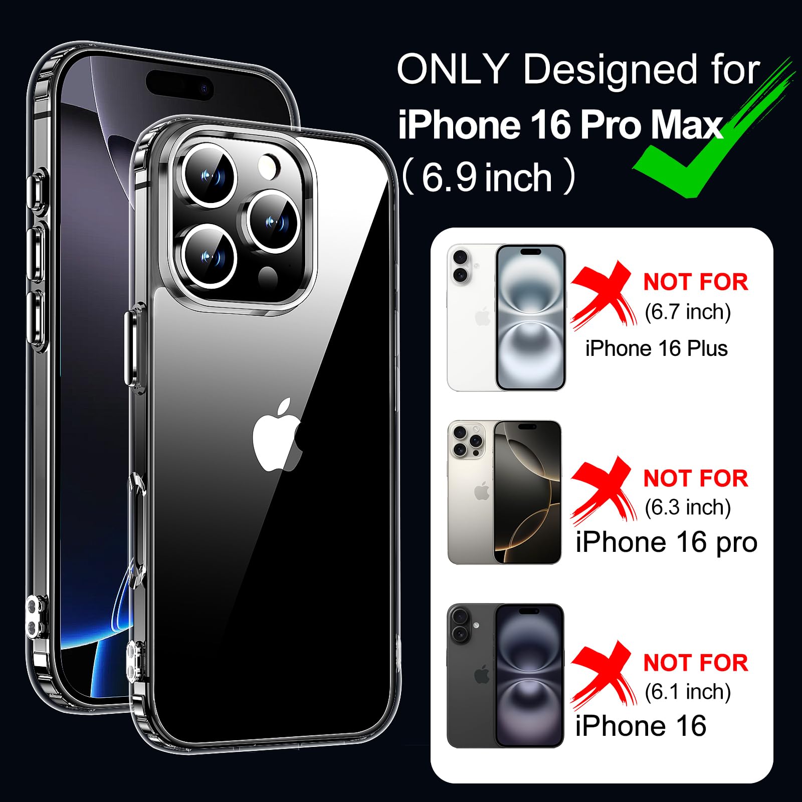 Mozoter For Iphone 16 Pro Max Case Clear,[Anti Yellowing] [Non Slip] Shockproof Bumper Phone Cover,Slim Thin Cute Case For Iphon