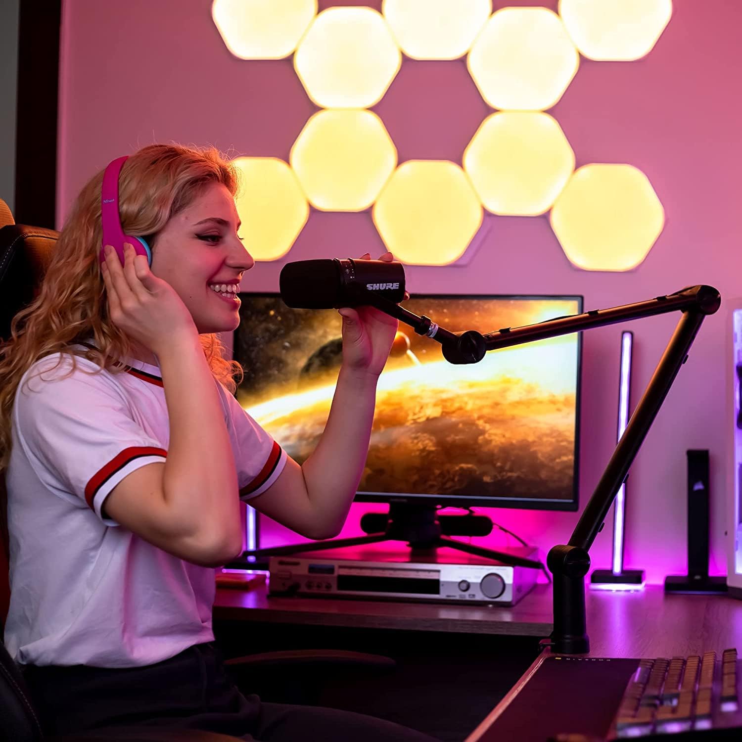 Ixtech Boom Arm   Adjustable 360 Rotatable Microphone Sturdy Stainless Steel Mic Desk, Table Stand Foldable Scissor Stable Mount