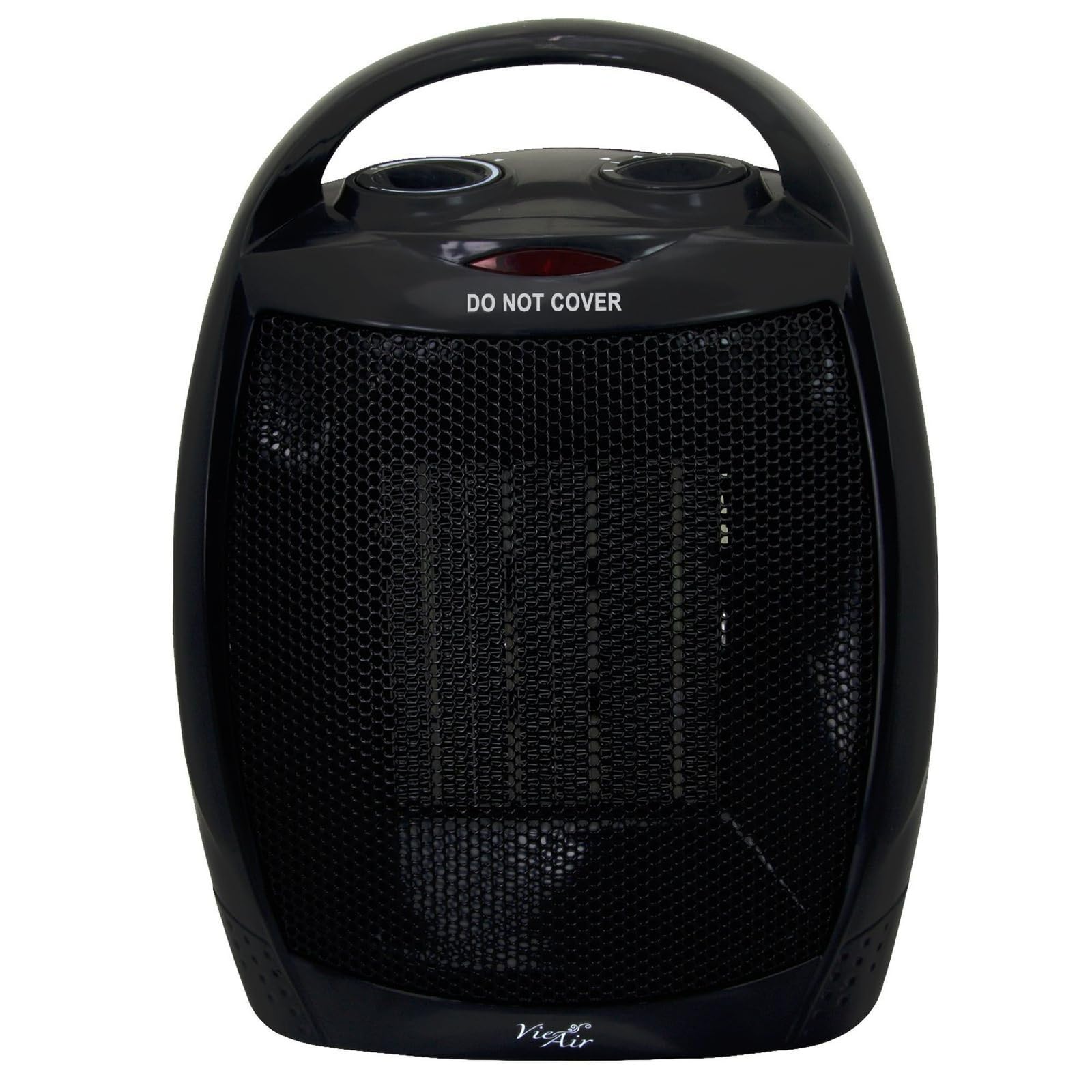 Vie Air Portable 2-Settings Ceramic Heater with Adjustable Thermostat, 1500W, Black, Small