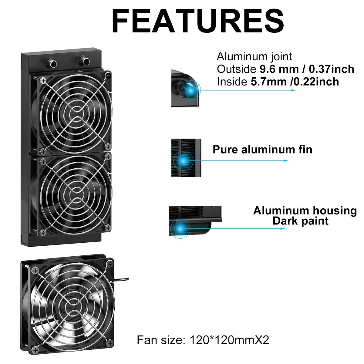 Clyxgs Water Cooling Radiator, 12 Pipe Aluminum Heat Exchanger Radiator With Fan For Pc Cpu Computer Water Cool System Dc12V 240Mm Black