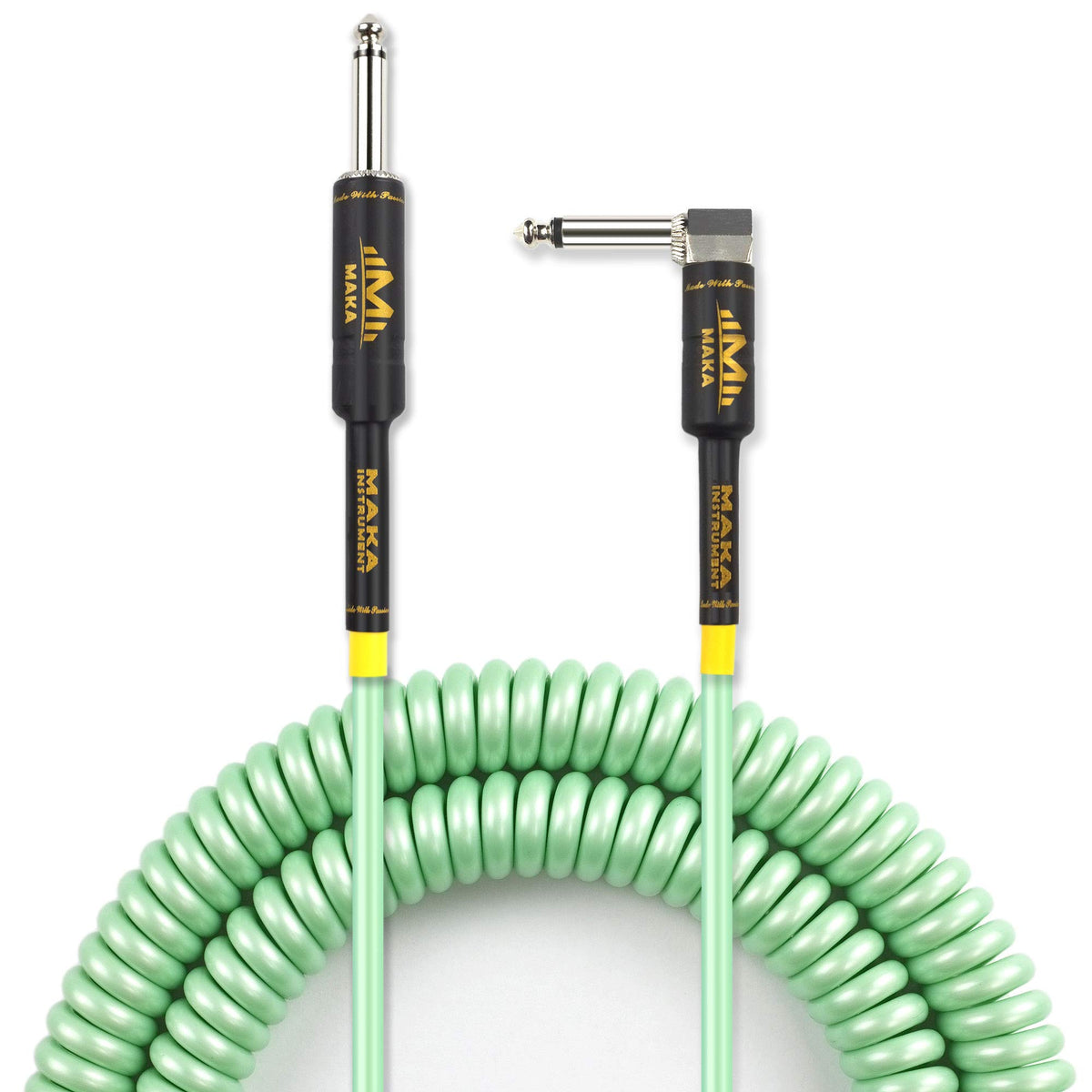 M Maka Premium Guitar Coil Cable 30 Feet, Instrument Coiled Curly Cord For Guitar Bass, 1/4 Inch Right Angle To Straight, Surf G