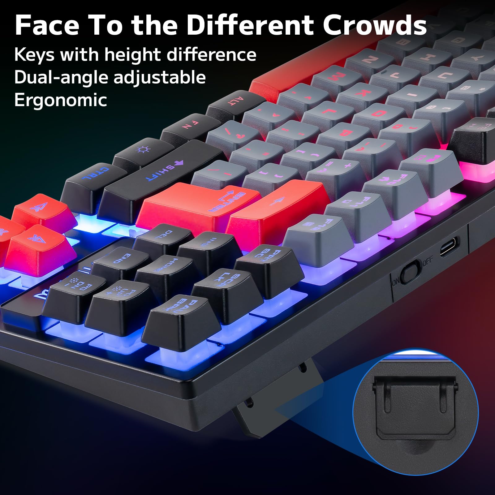 Chonchow Rechargeable Wireless Keyboard And Mouse Combo Gaming Set,Red/Black/Grey Colored Led Rgb Backlit 2500+500Mah Battery 32