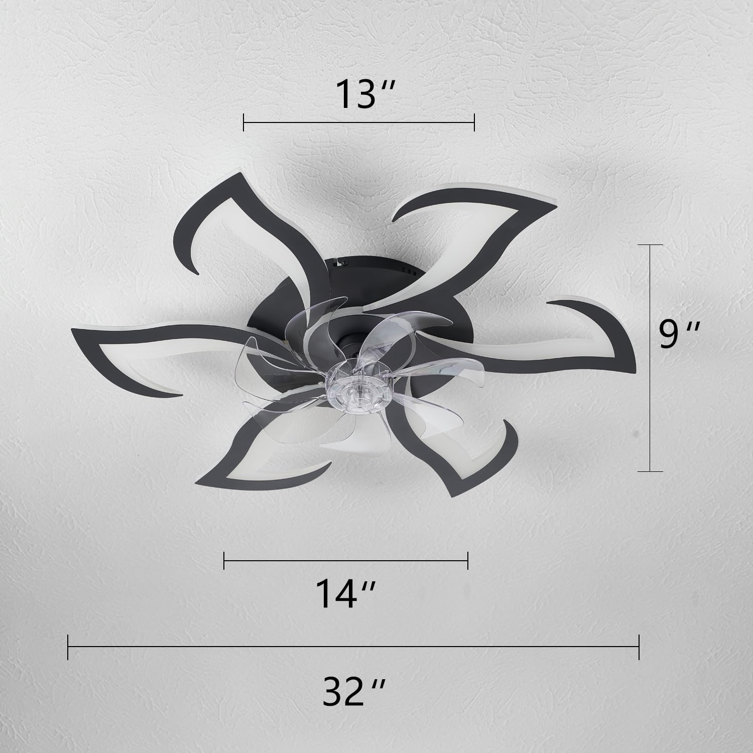 Yfrest Modern Ceiling Fan With Light And Remote, Low Profile Ceiling Fans With Lights, 32 Inch Black Flush Mount Ceiling Fan Wit